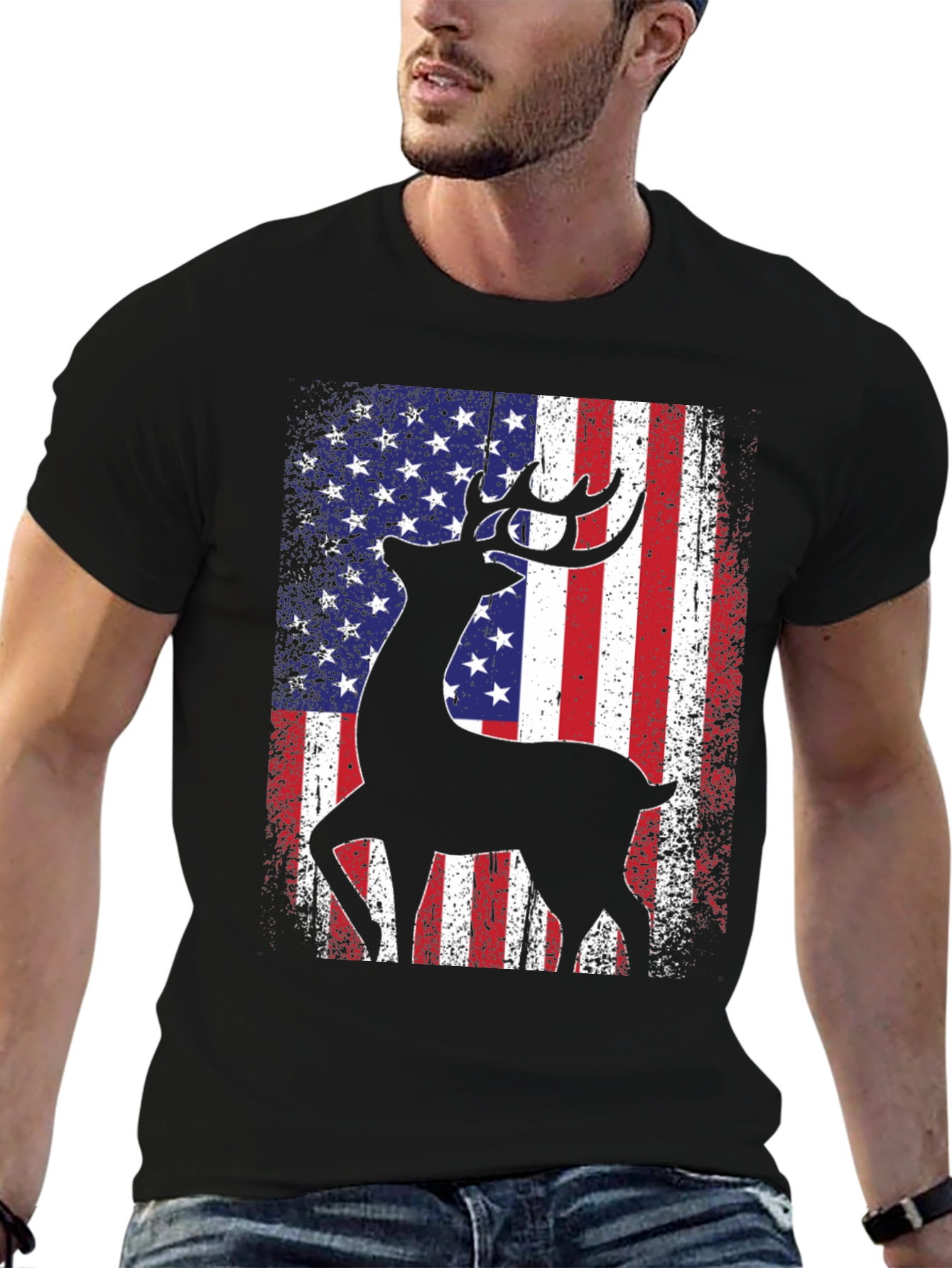 Deer American Flag Patriotic T-Shirt