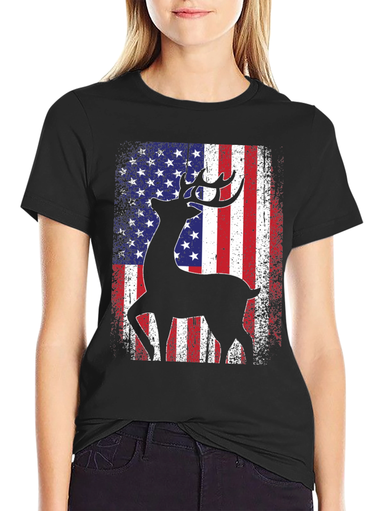 Deer American Flag Patriotic T-Shirt