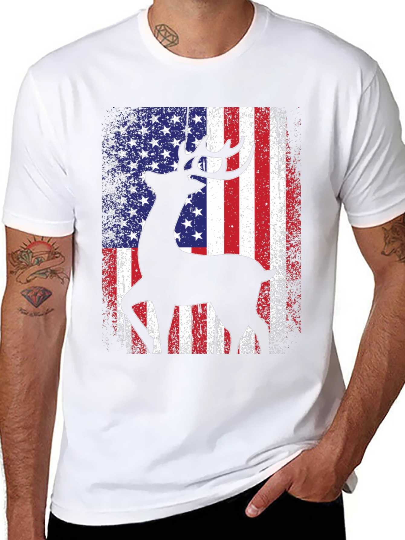 Deer American Flag Patriotic T-Shirt