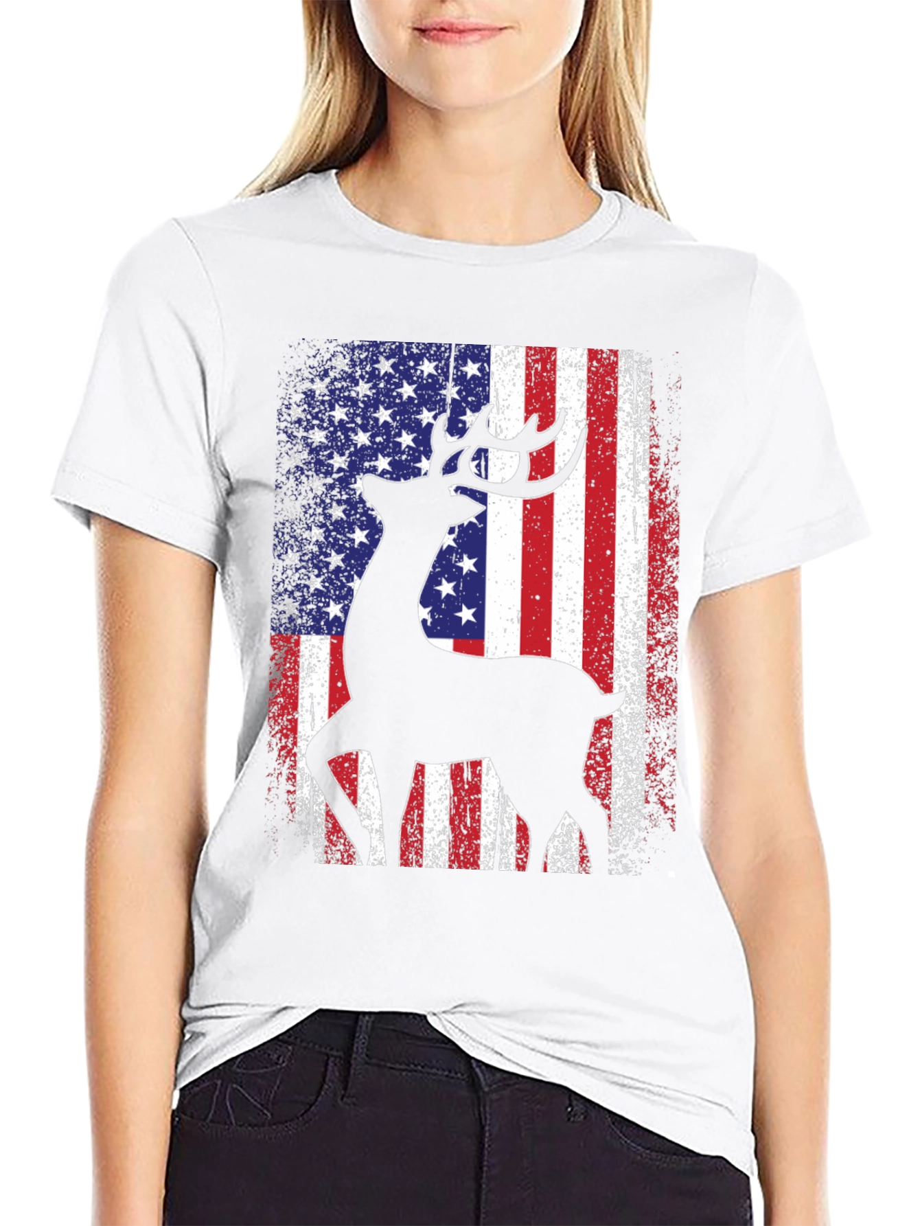 Deer American Flag Patriotic T-Shirt