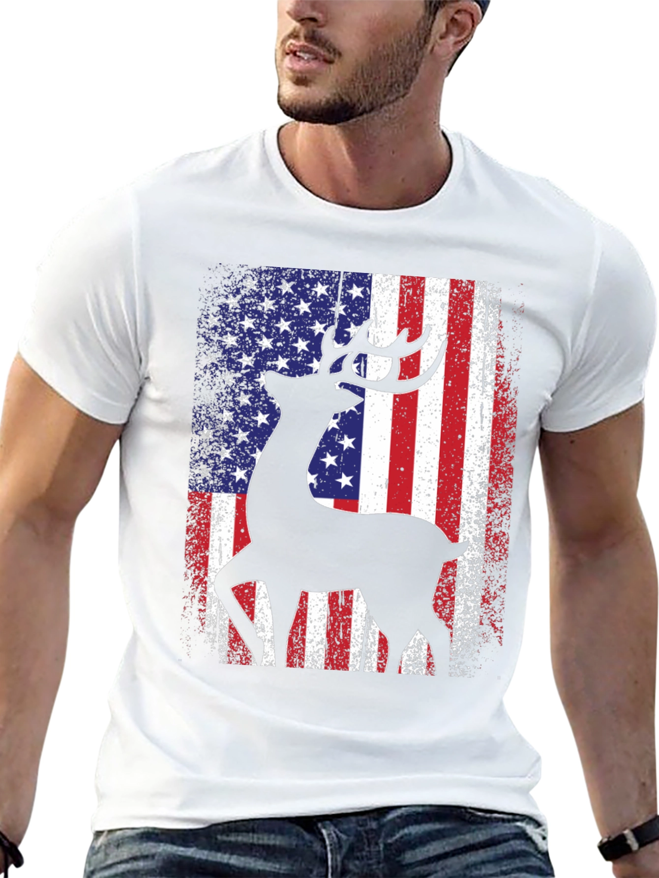 Deer American Flag Patriotic T-Shirt