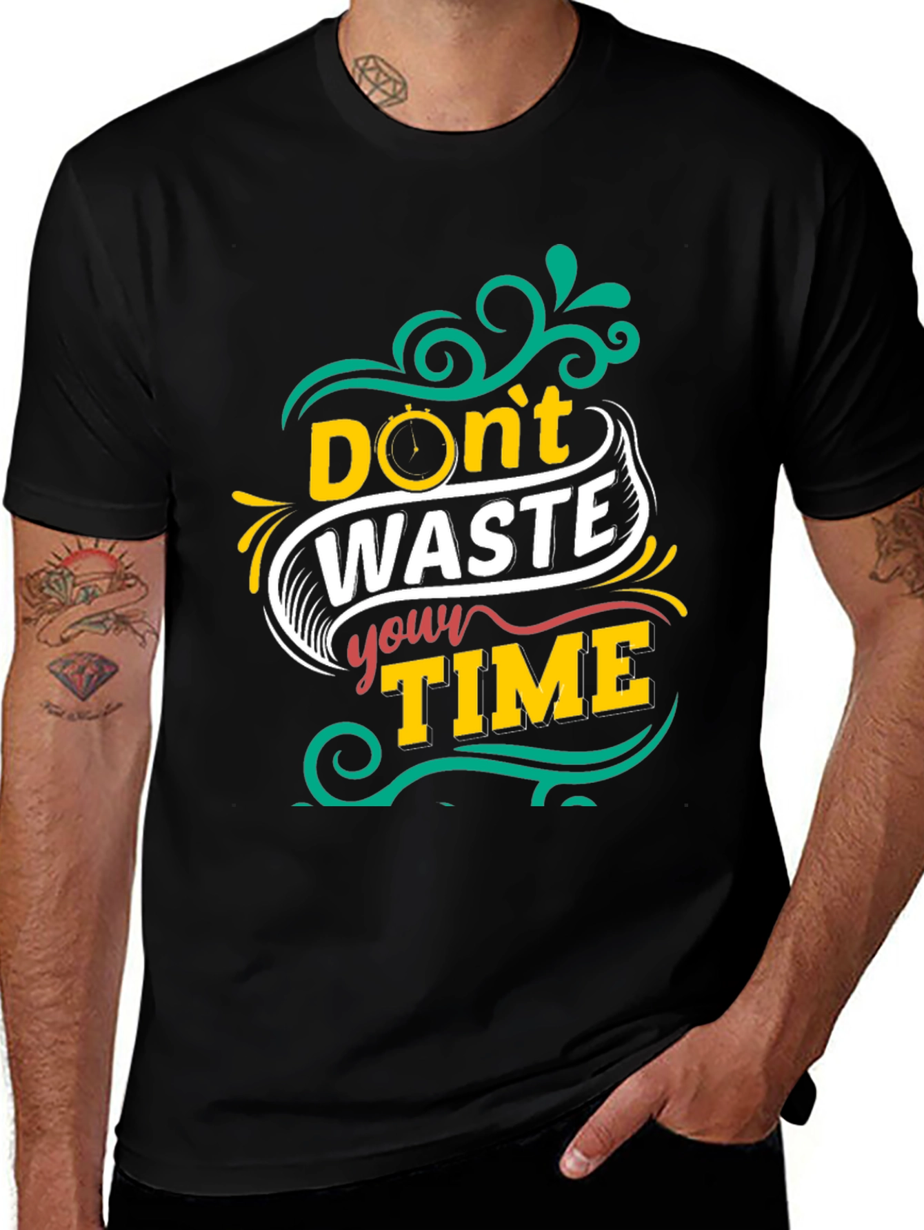 Dont Waste Your Time Graphic Tee - Black T-Shirt