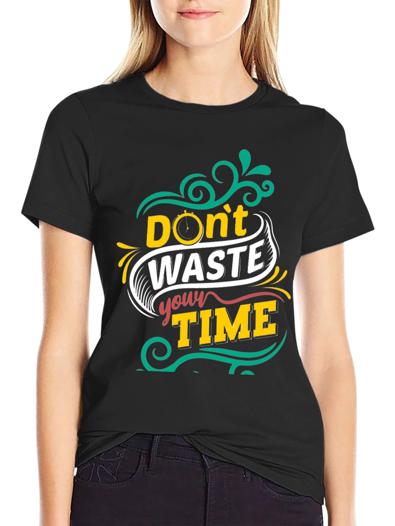Dont Waste Your Time Graphic Tee - Black T-Shirt