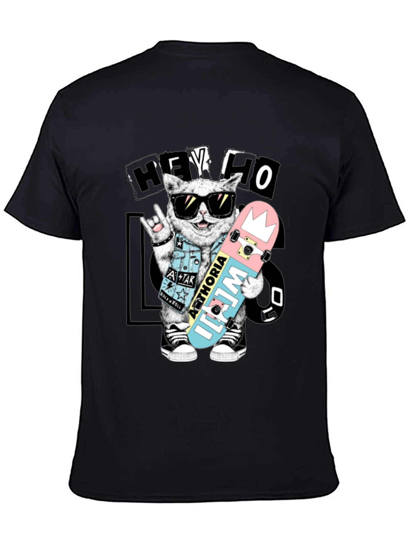 Cool Cat Skateboarder Black Graphic Tee