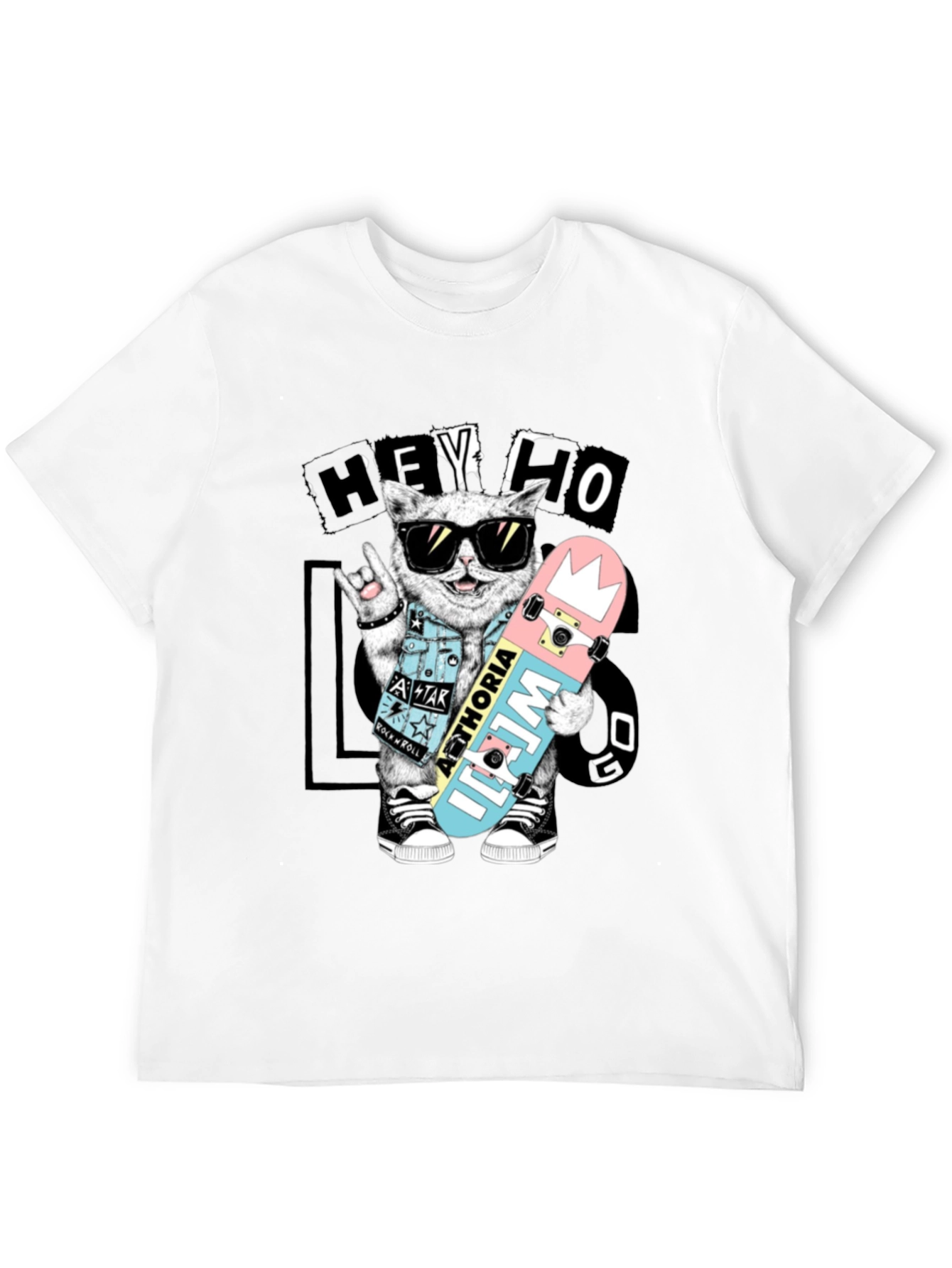 Cool Cat Skateboarder Black Graphic Tee