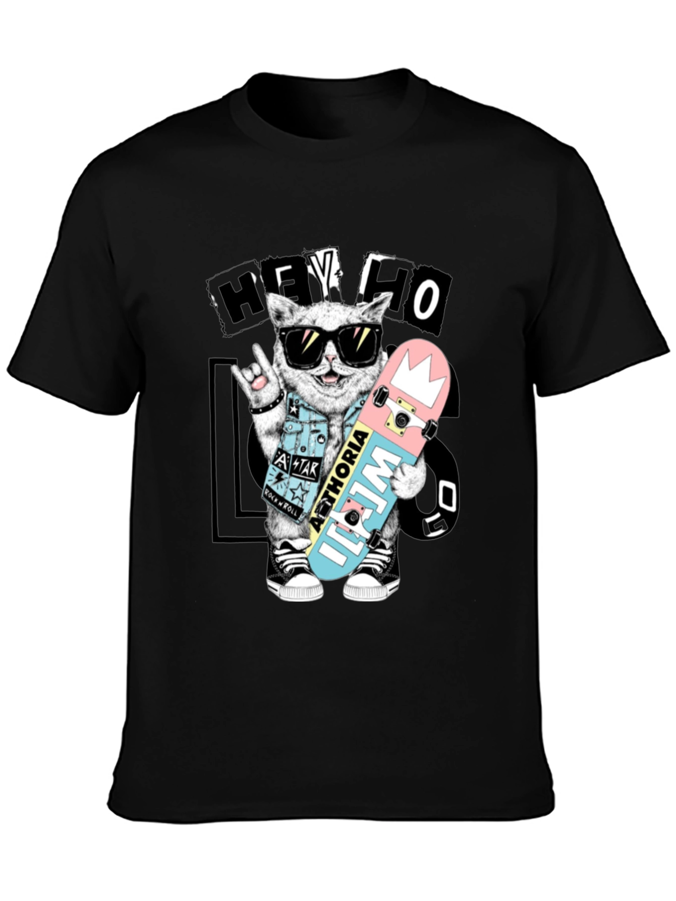 Cool Cat Skateboarder Black Graphic Tee