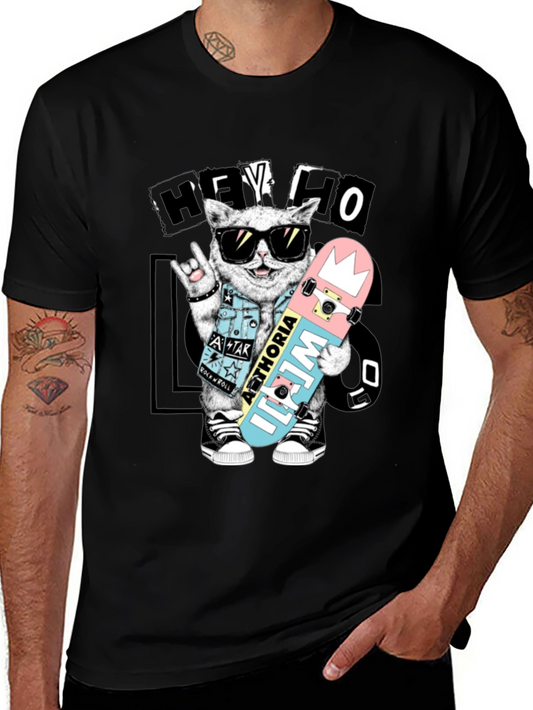 Cool Cat Skateboarder Black Graphic Tee