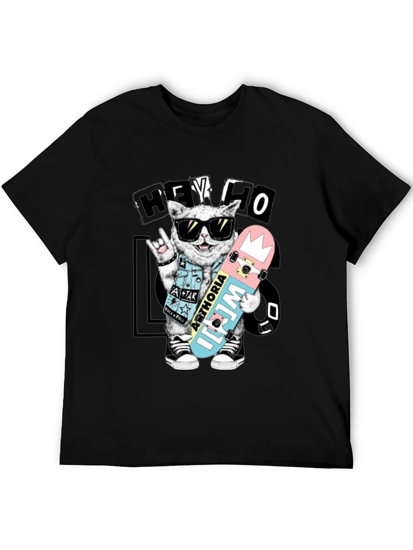 Cool Cat Skateboarder Black Graphic Tee