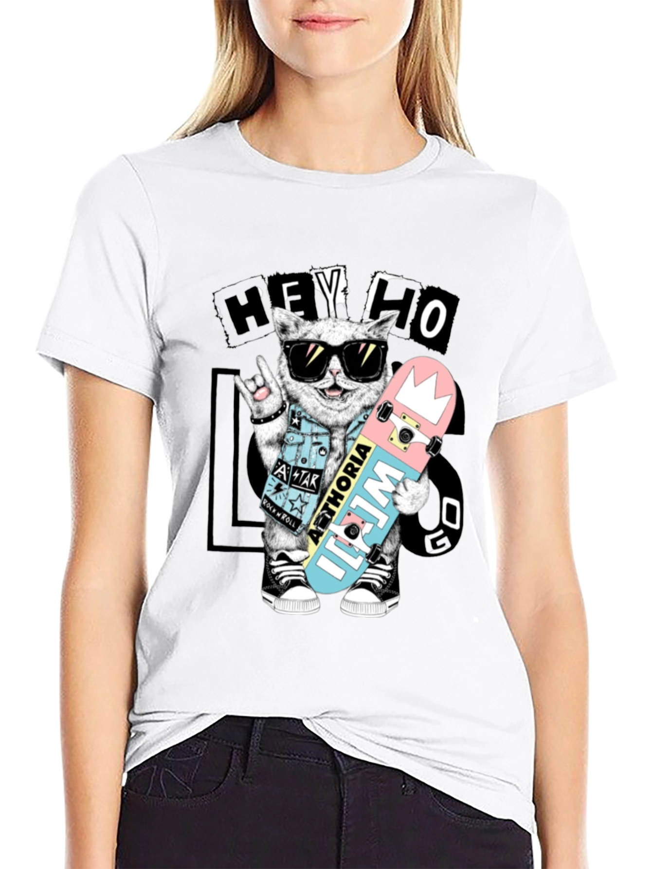 Cool Cat Skateboarder Black Graphic Tee