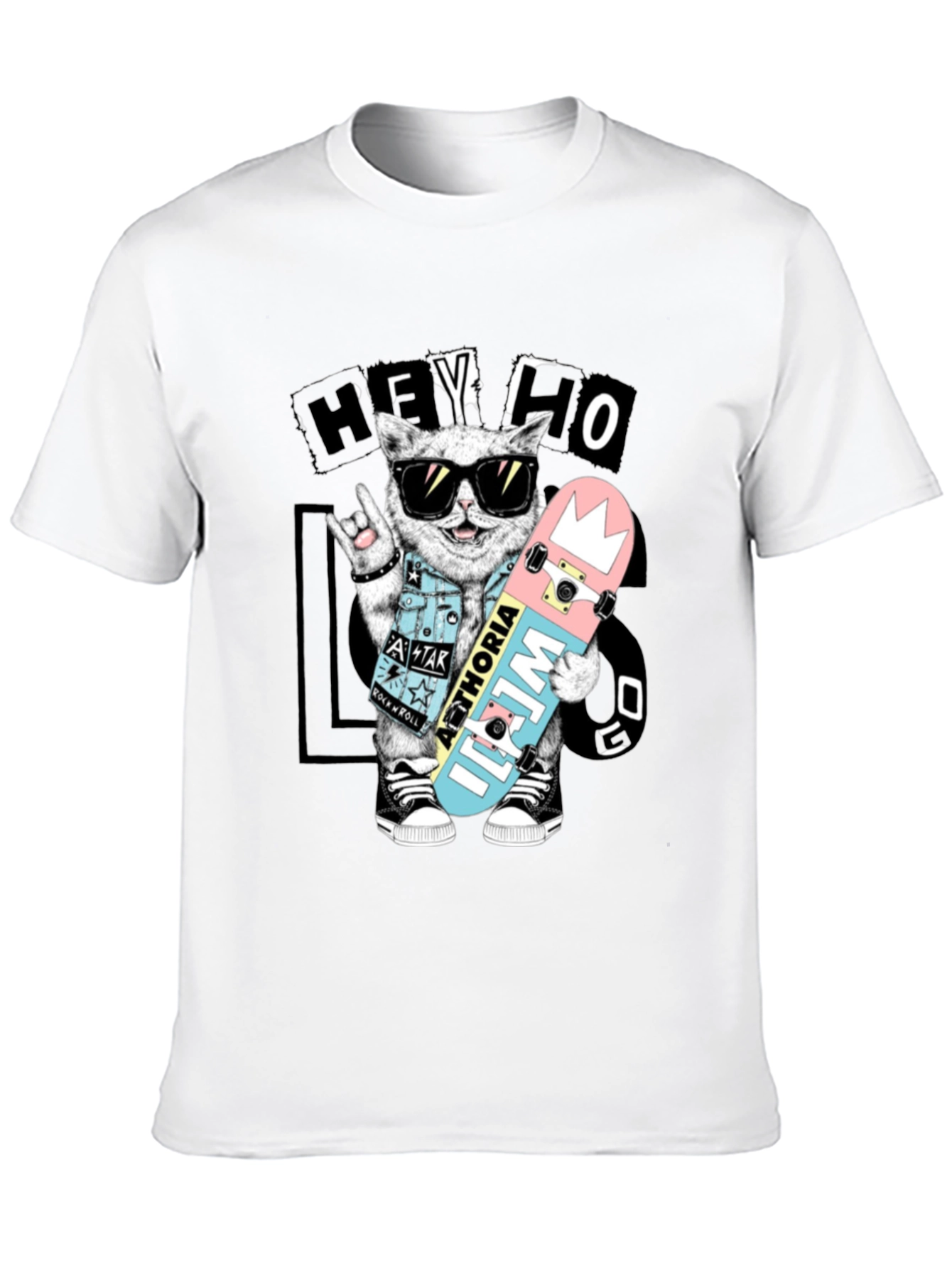 Cool Cat Skateboarder Black Graphic Tee