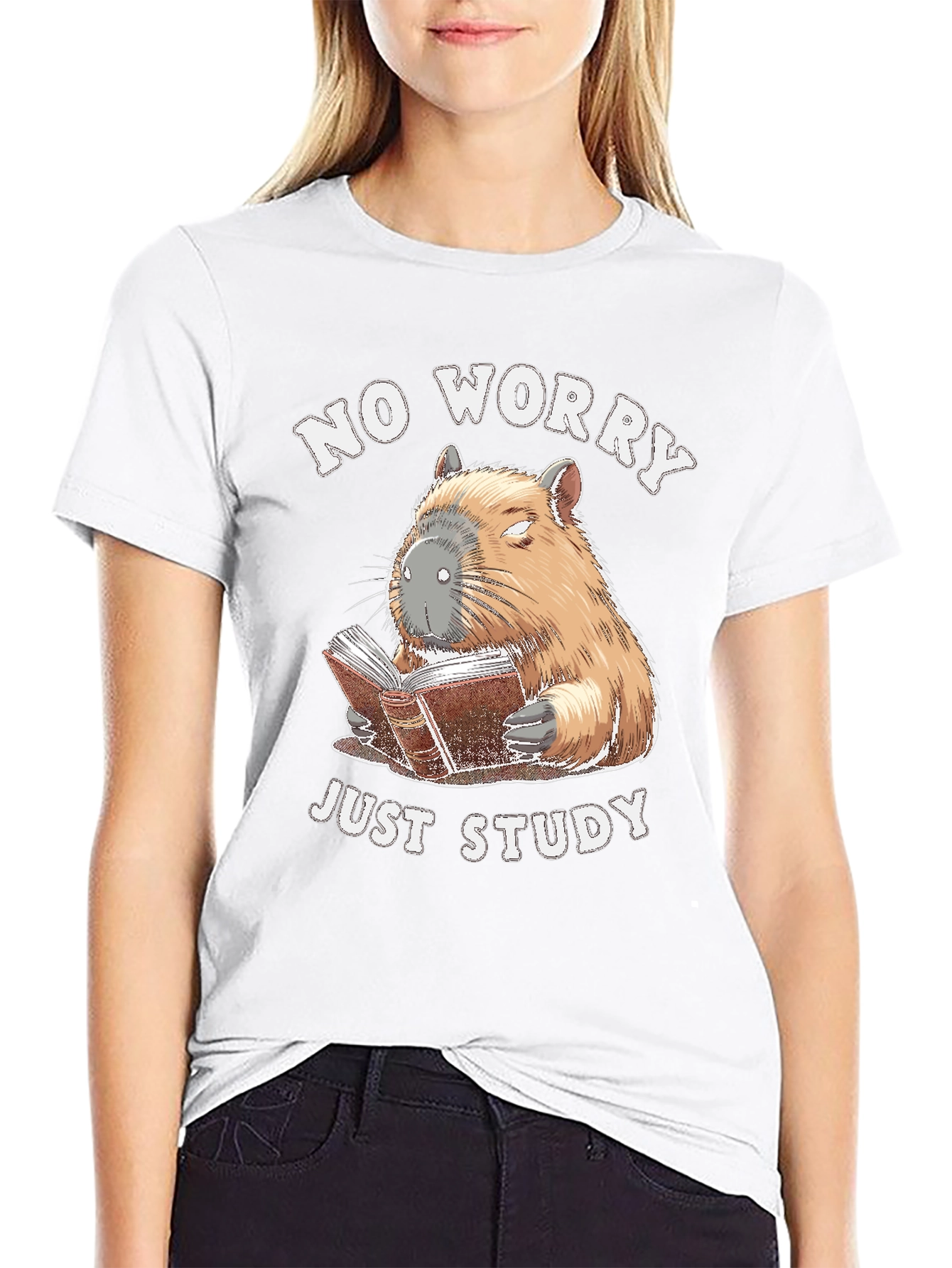 No Worry Just Study T-Shirt - Capybara Reading