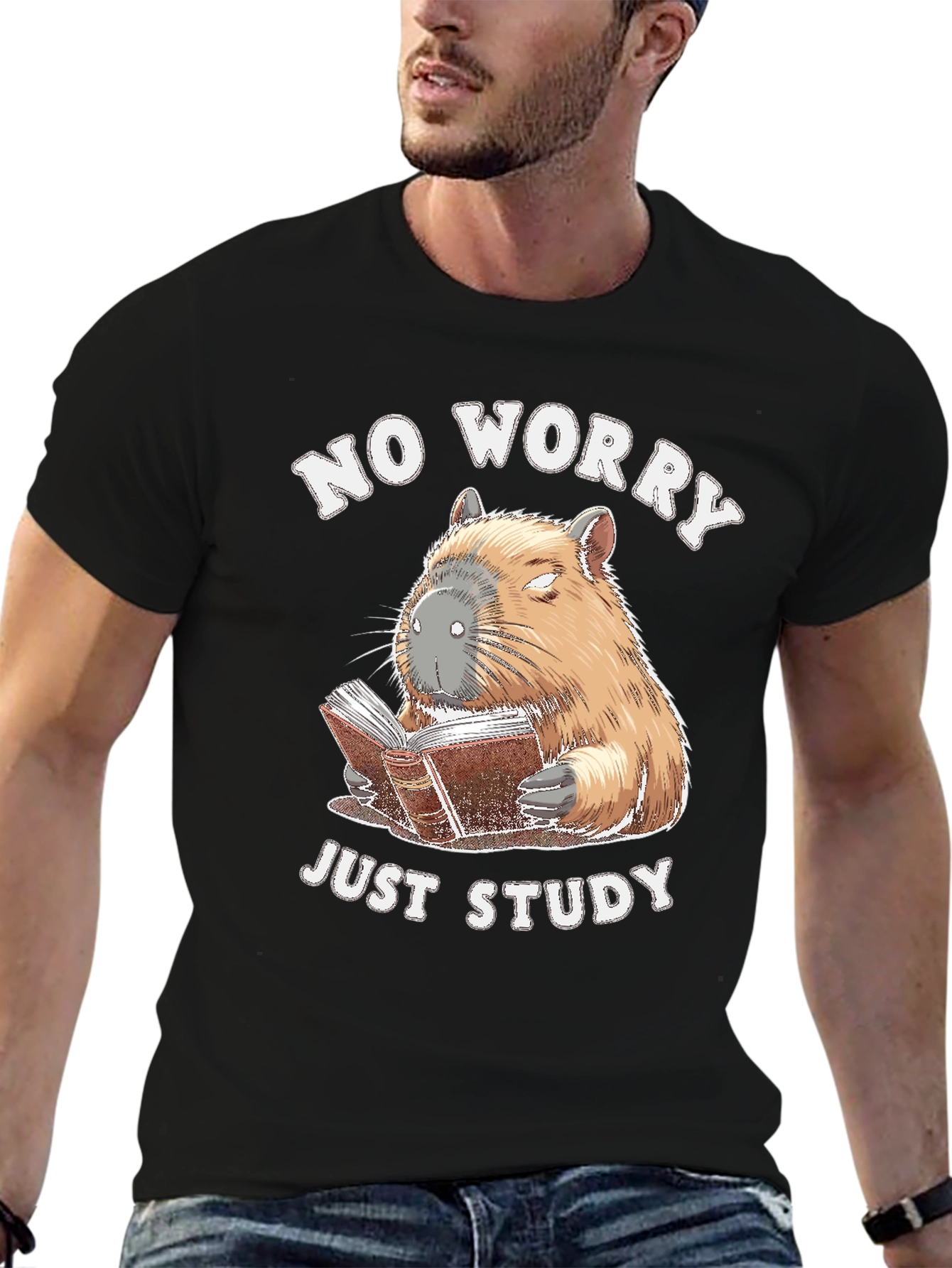 No Worry Just Study T-Shirt - Capybara Reading