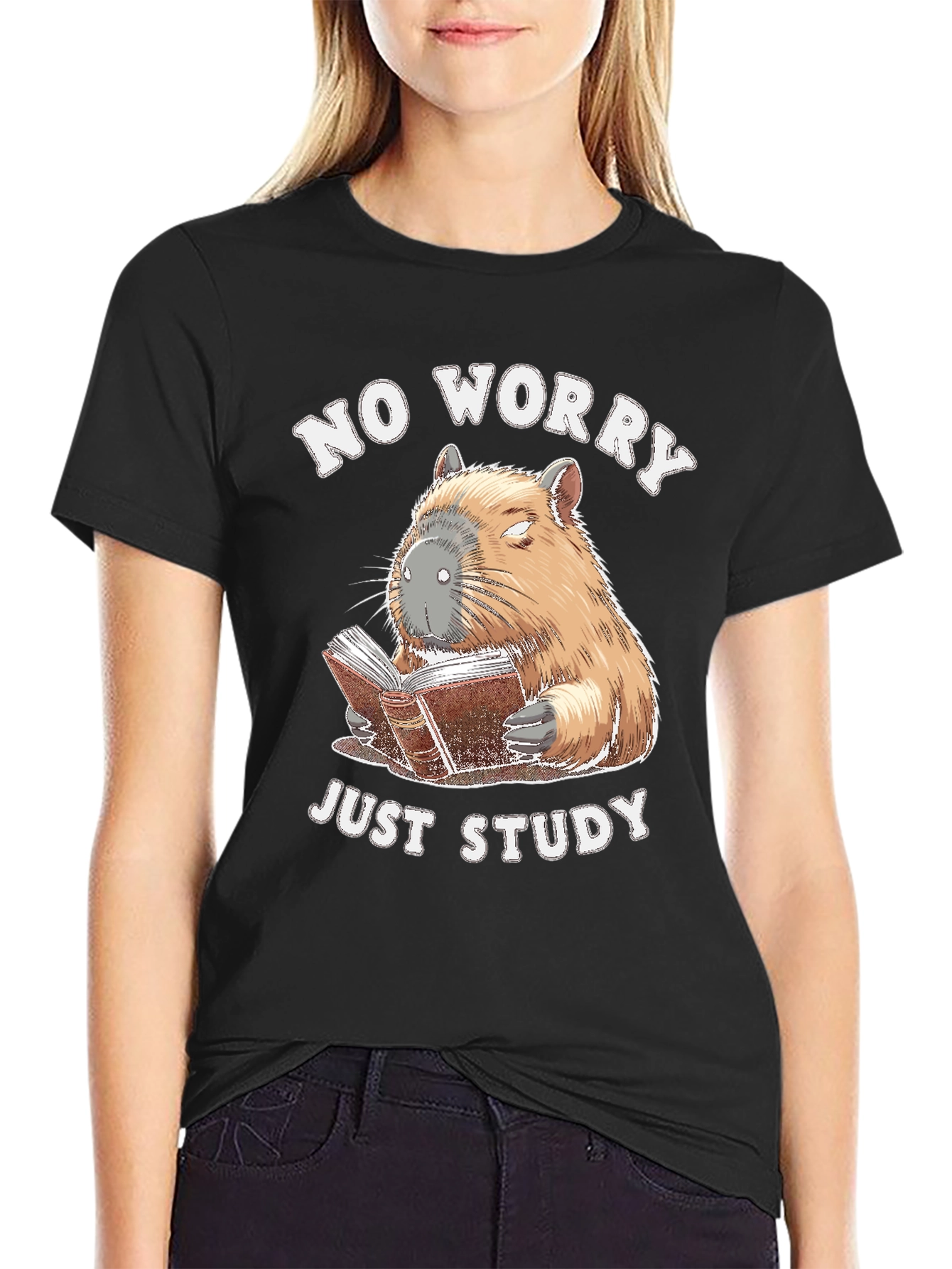 No Worry Just Study T-Shirt - Capybara Reading