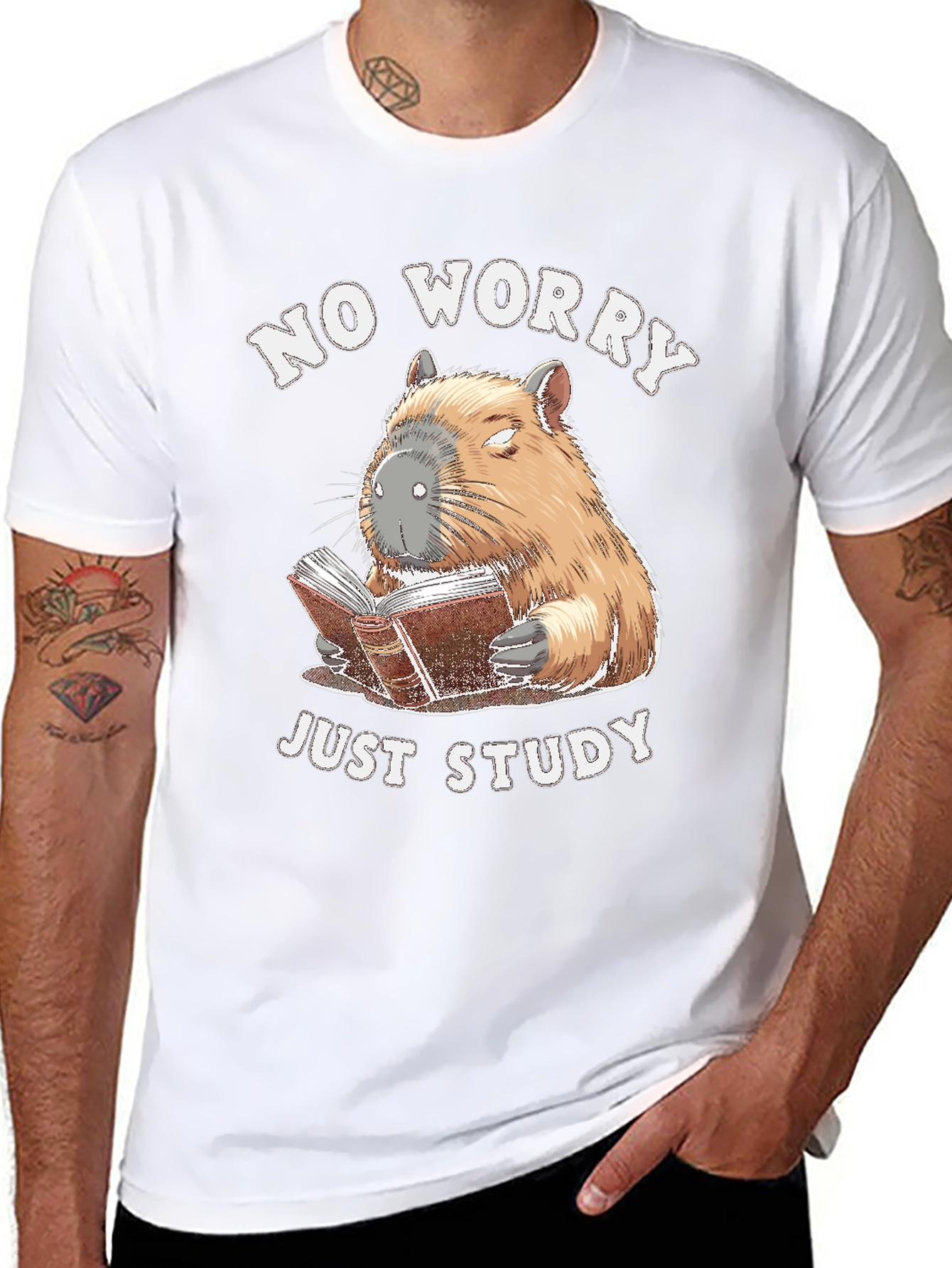 No Worry Just Study T-Shirt - Capybara Reading