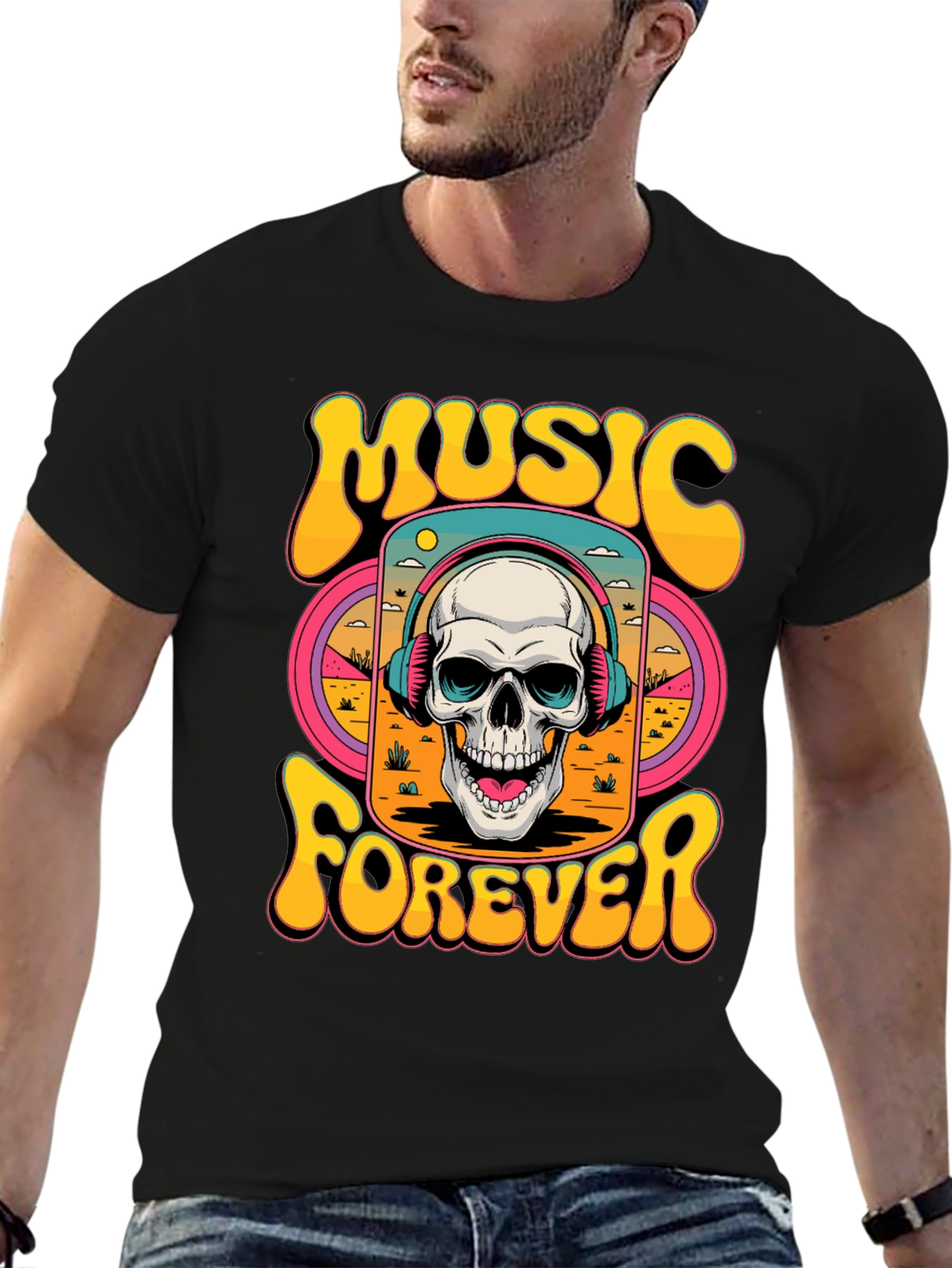 Music Forever Skull Graphic T-Shirt