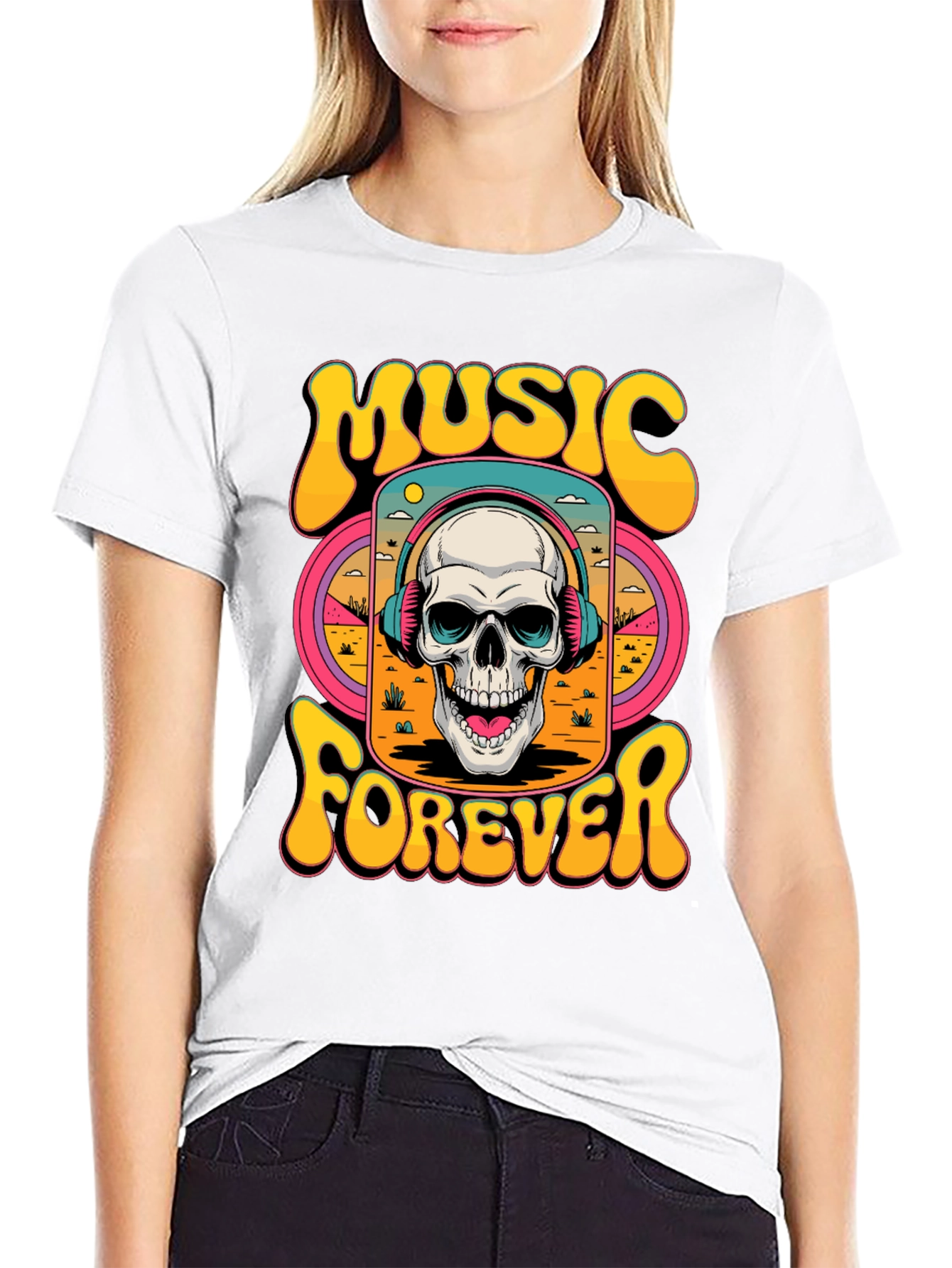 Music Forever Skull Graphic T-Shirt