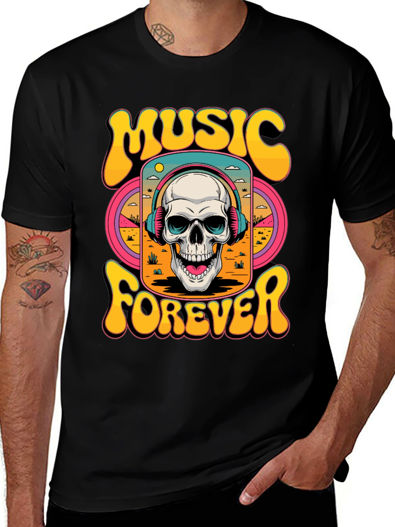 Music Forever Skull Graphic T-Shirt