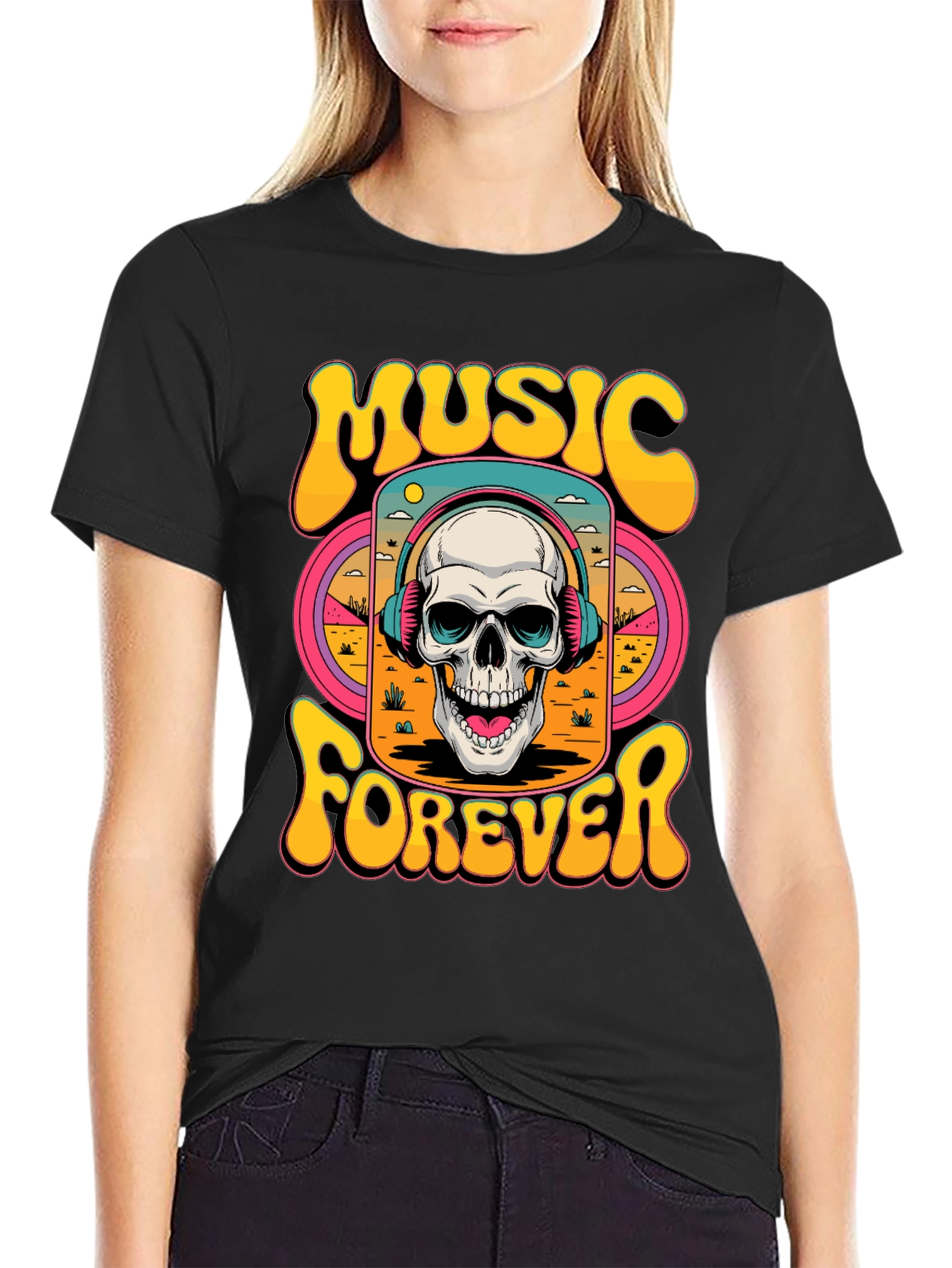 Music Forever Skull Graphic T-Shirt