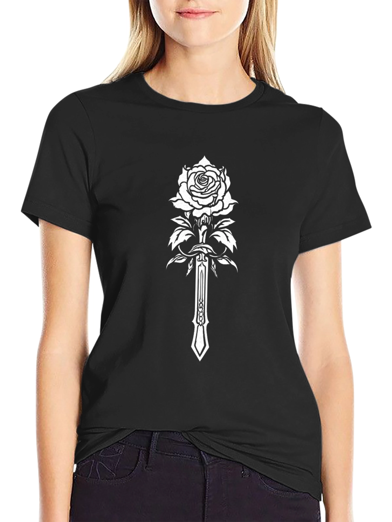 Rose and Sword Graphic Tee - Black