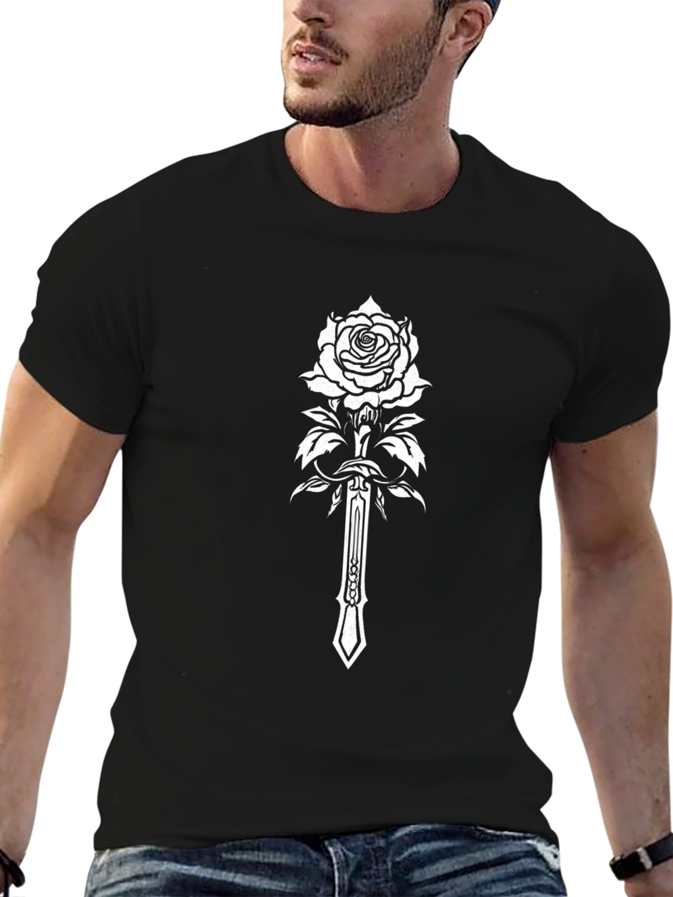 Rose and Sword Graphic Tee - Black