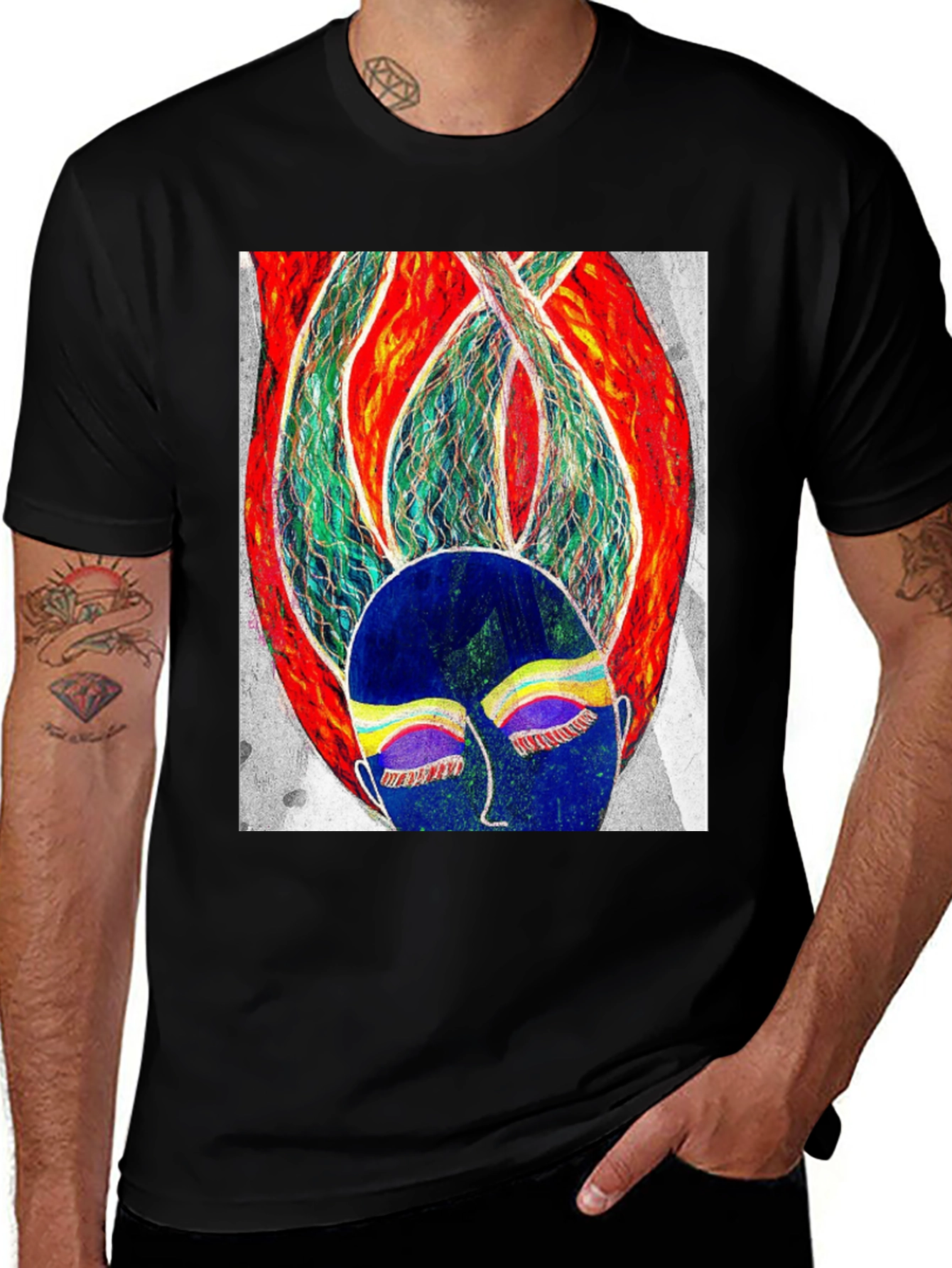 Artistic Graphic Print Black T-Shirt