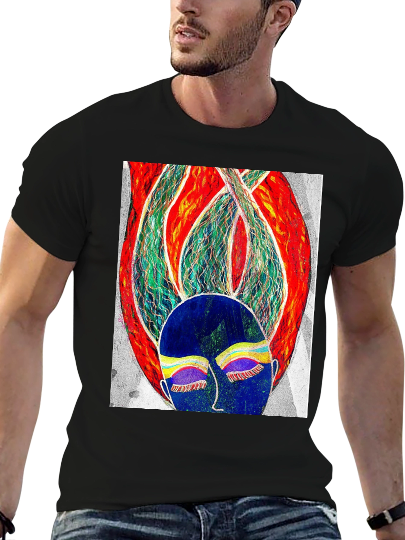 Artistic Graphic Print Black T-Shirt