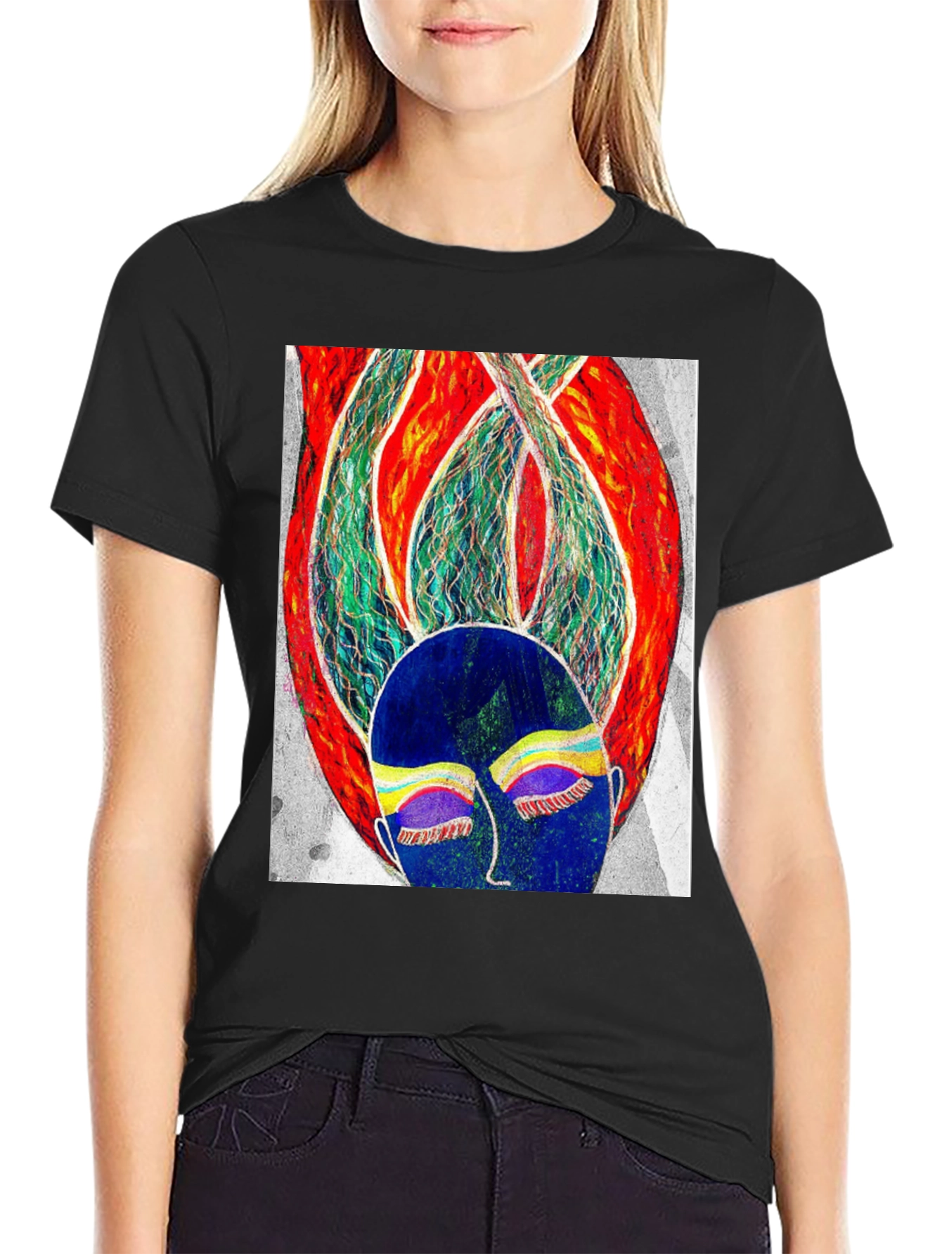 Artistic Graphic Print Black T-Shirt