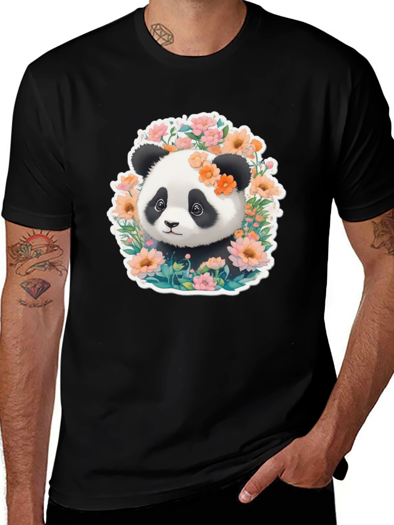 Panda & Flower T-Shirt: Cute Graphic Tee