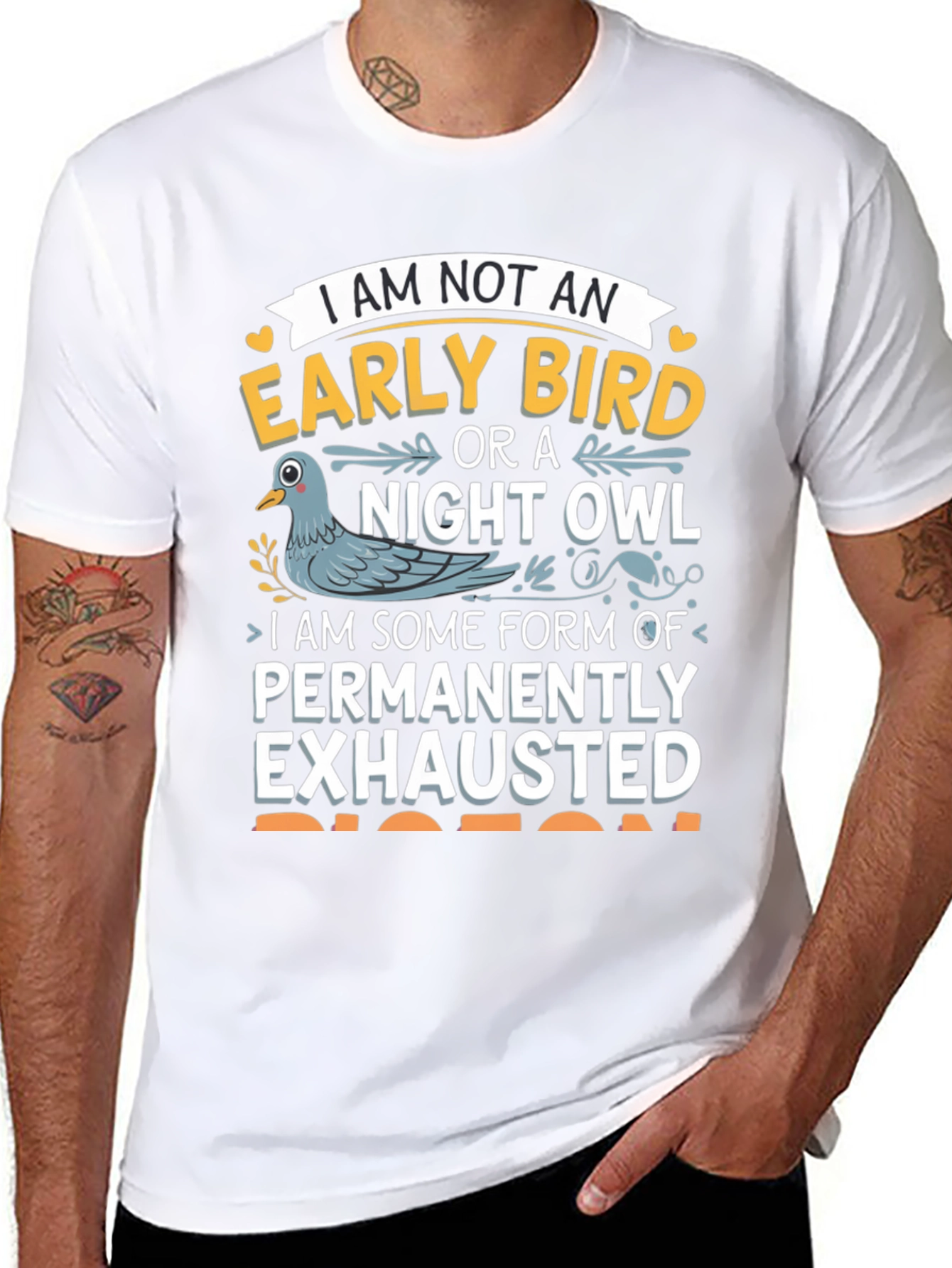 Funny Pigeon T-Shirt: Permanently Exhausted