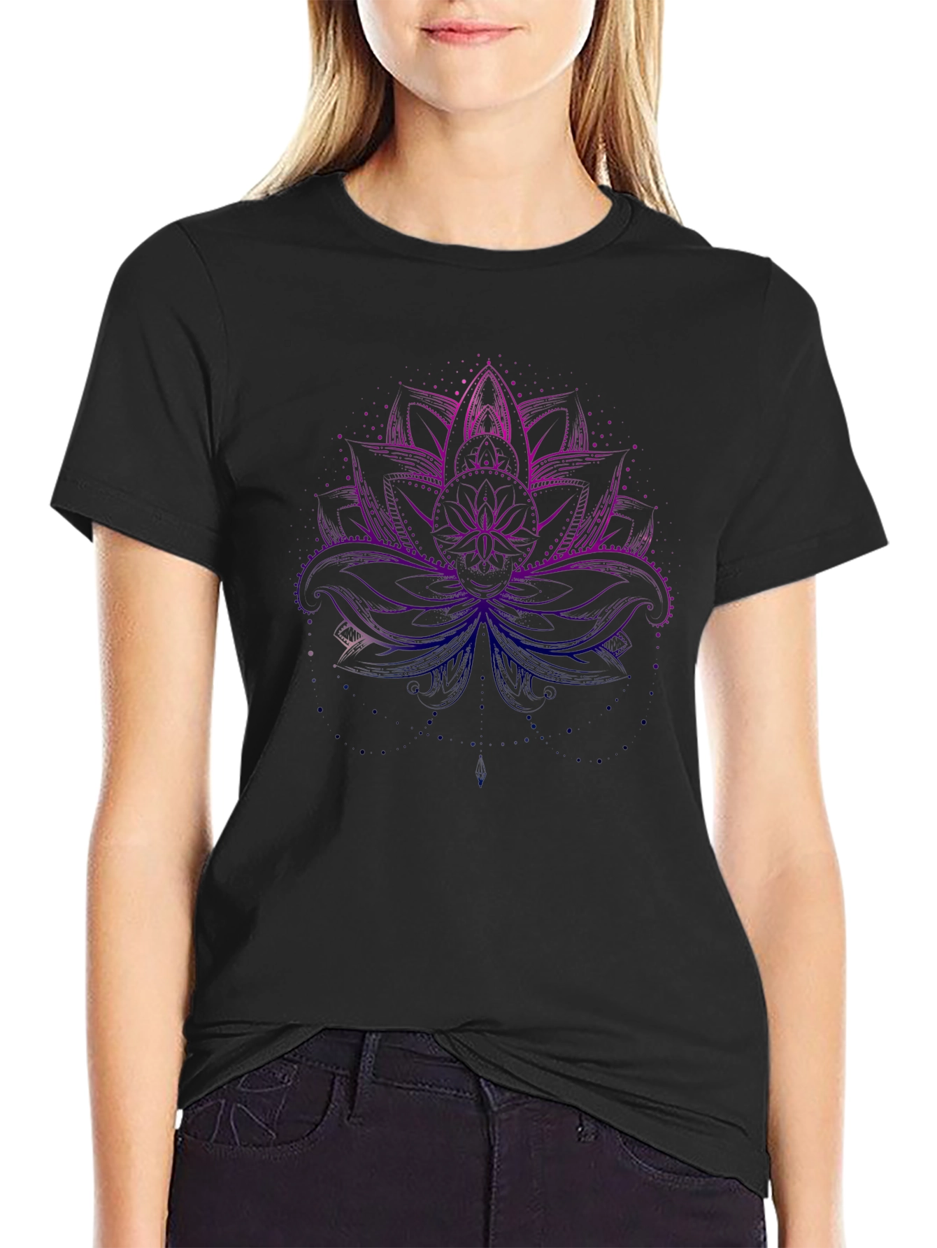 Lotus Flower Graphic Tee - Black Cotton Blend