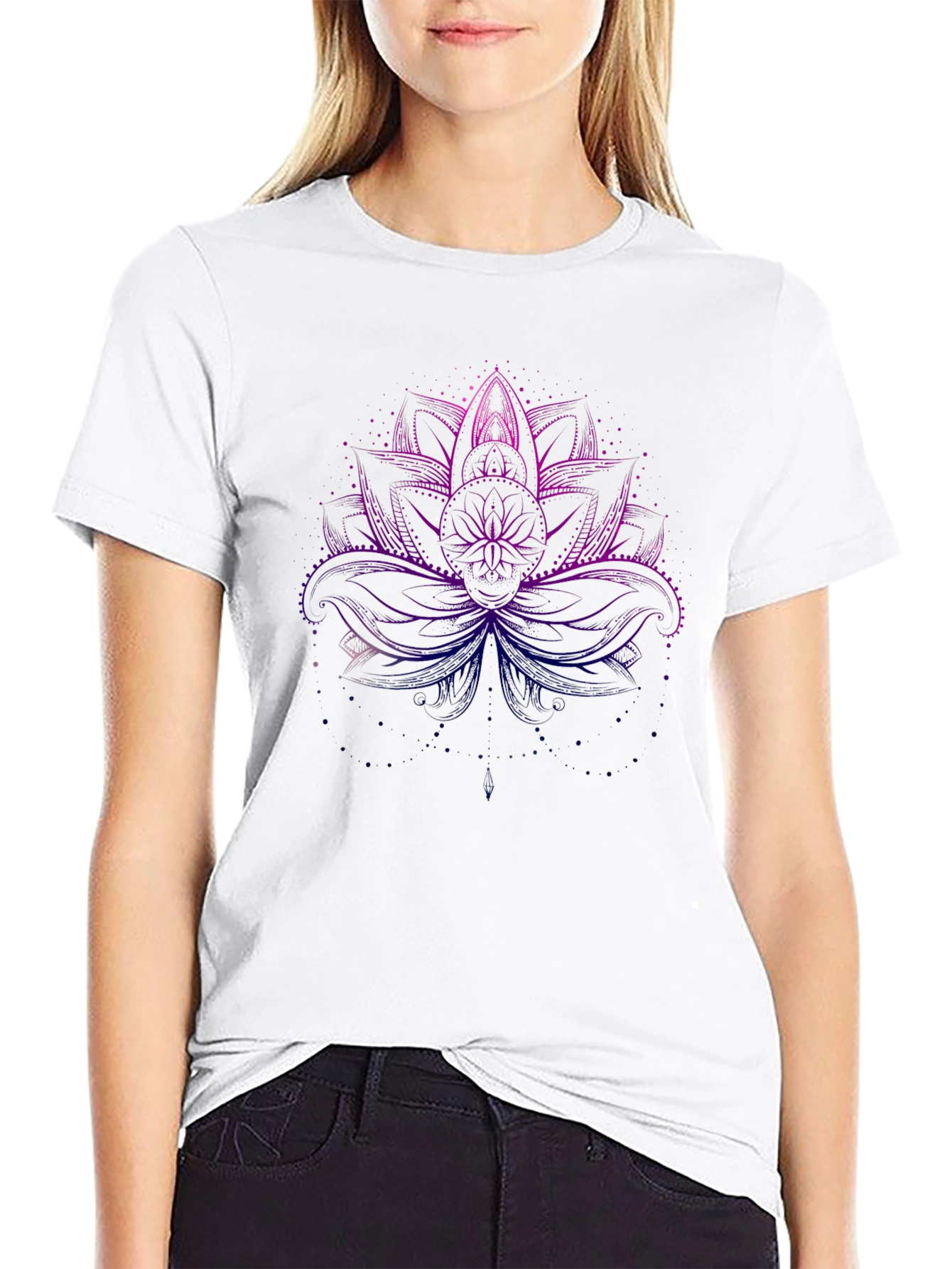 Lotus Flower Graphic Tee - Black Cotton Blend