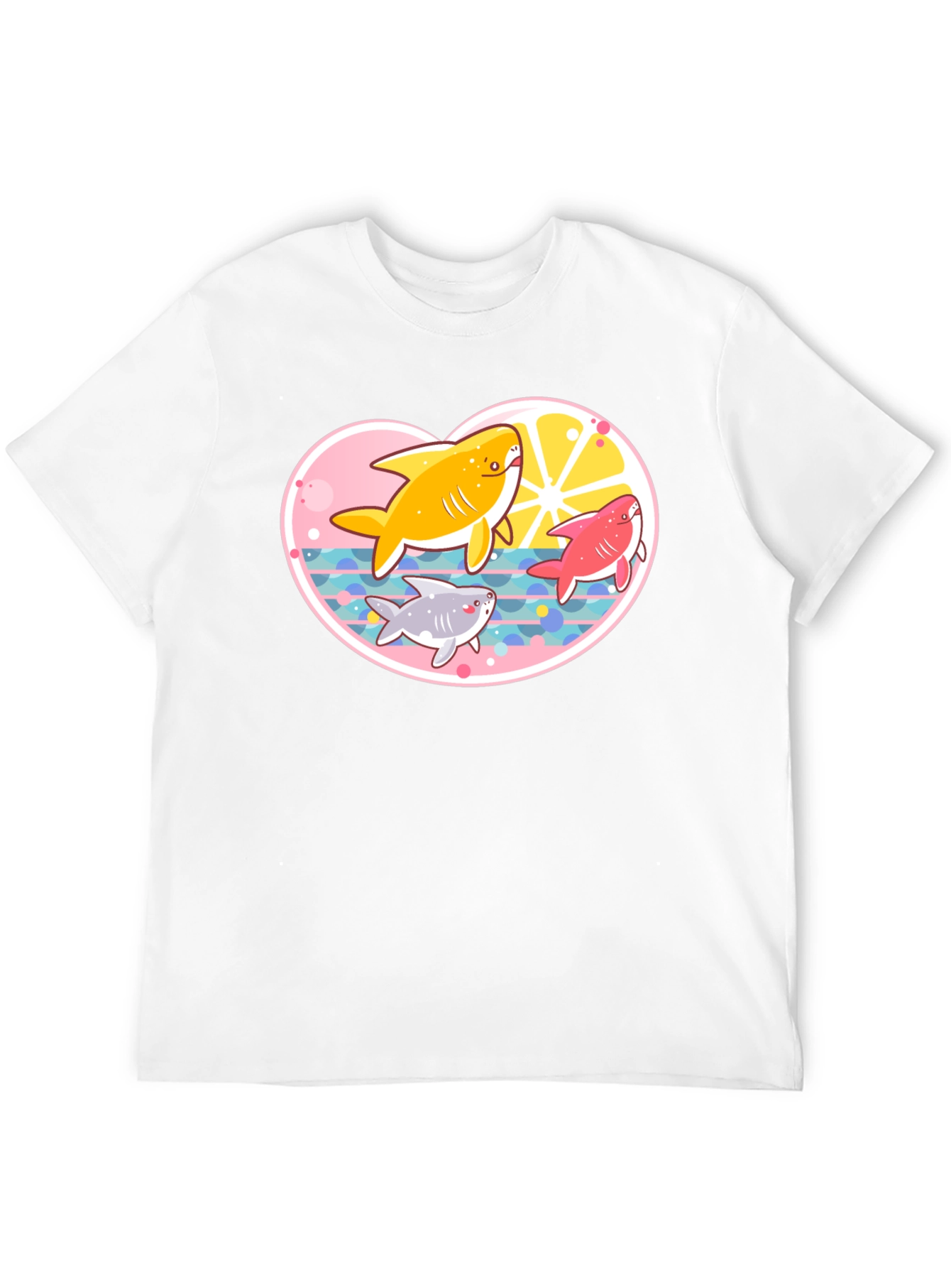 Cute Cartoon Sharks Black T-Shirt