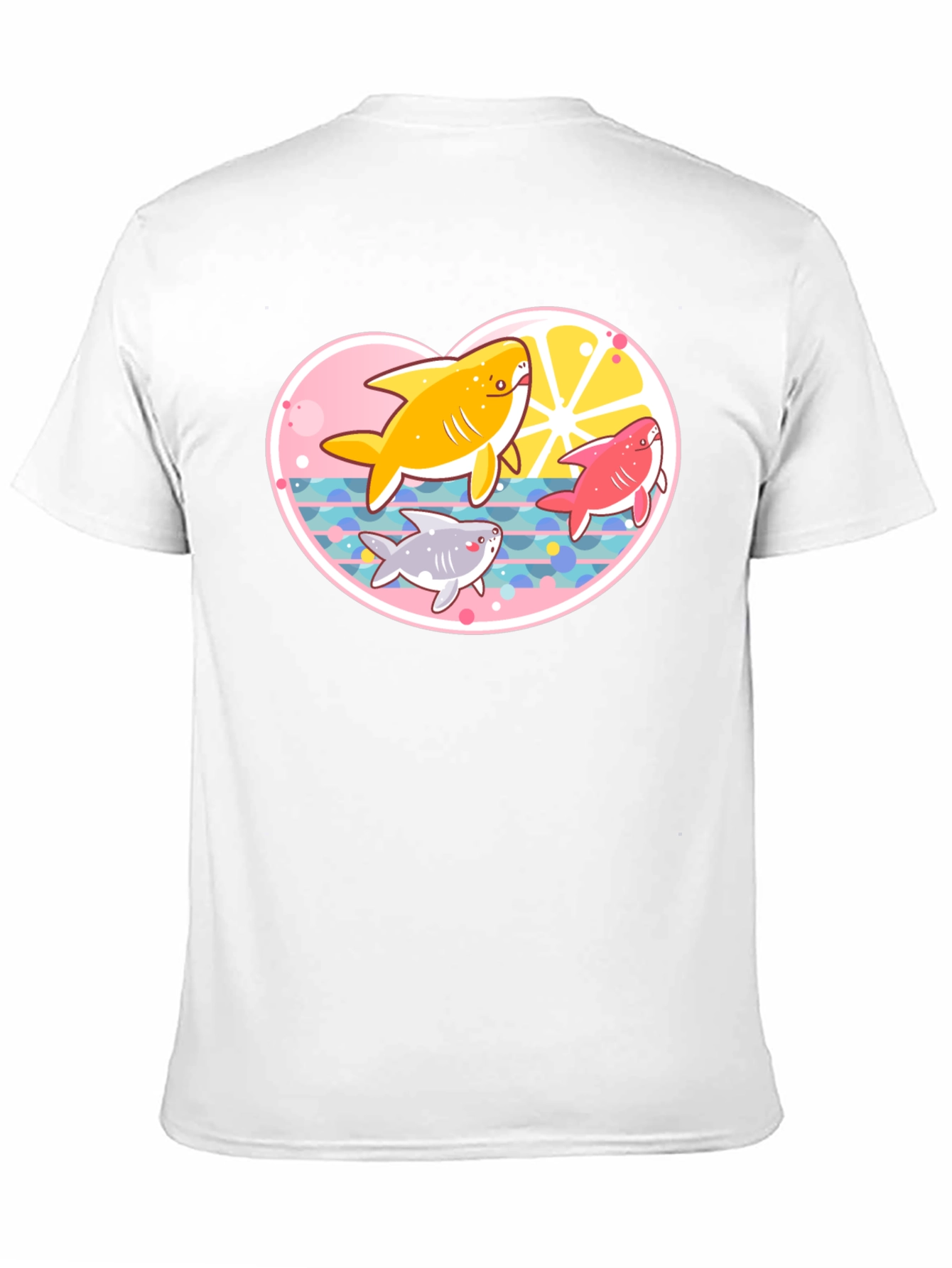 Cute Cartoon Sharks Black T-Shirt