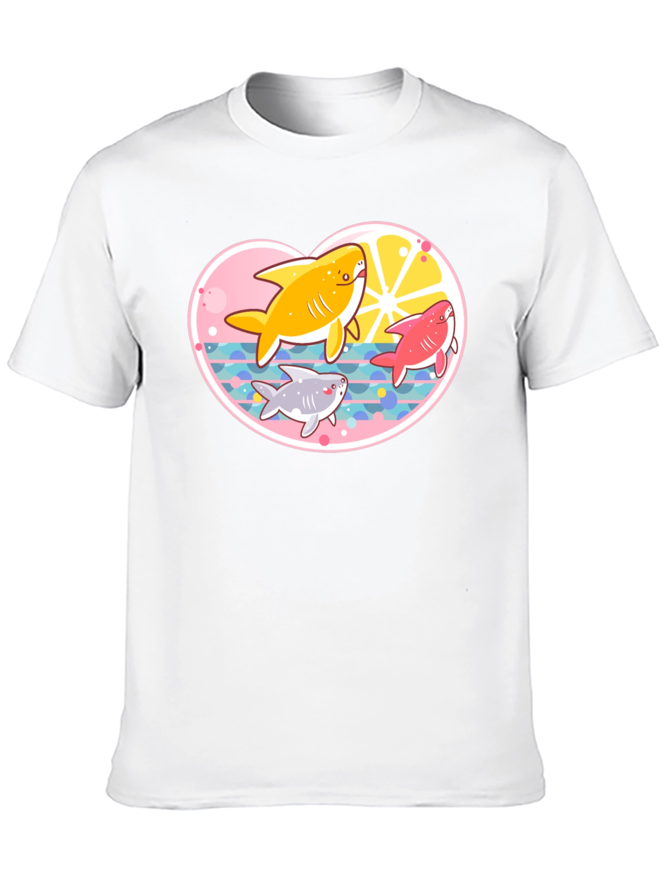 Cute Cartoon Sharks Black T-Shirt