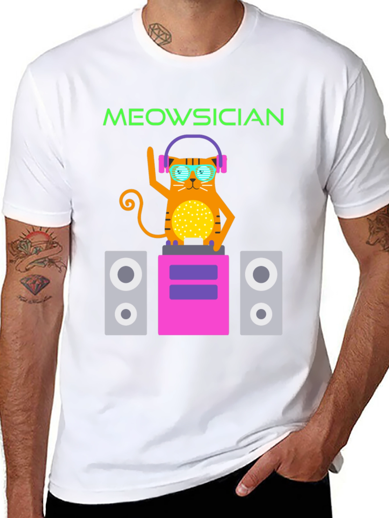 Meowsician Cat DJ Graphic Tee