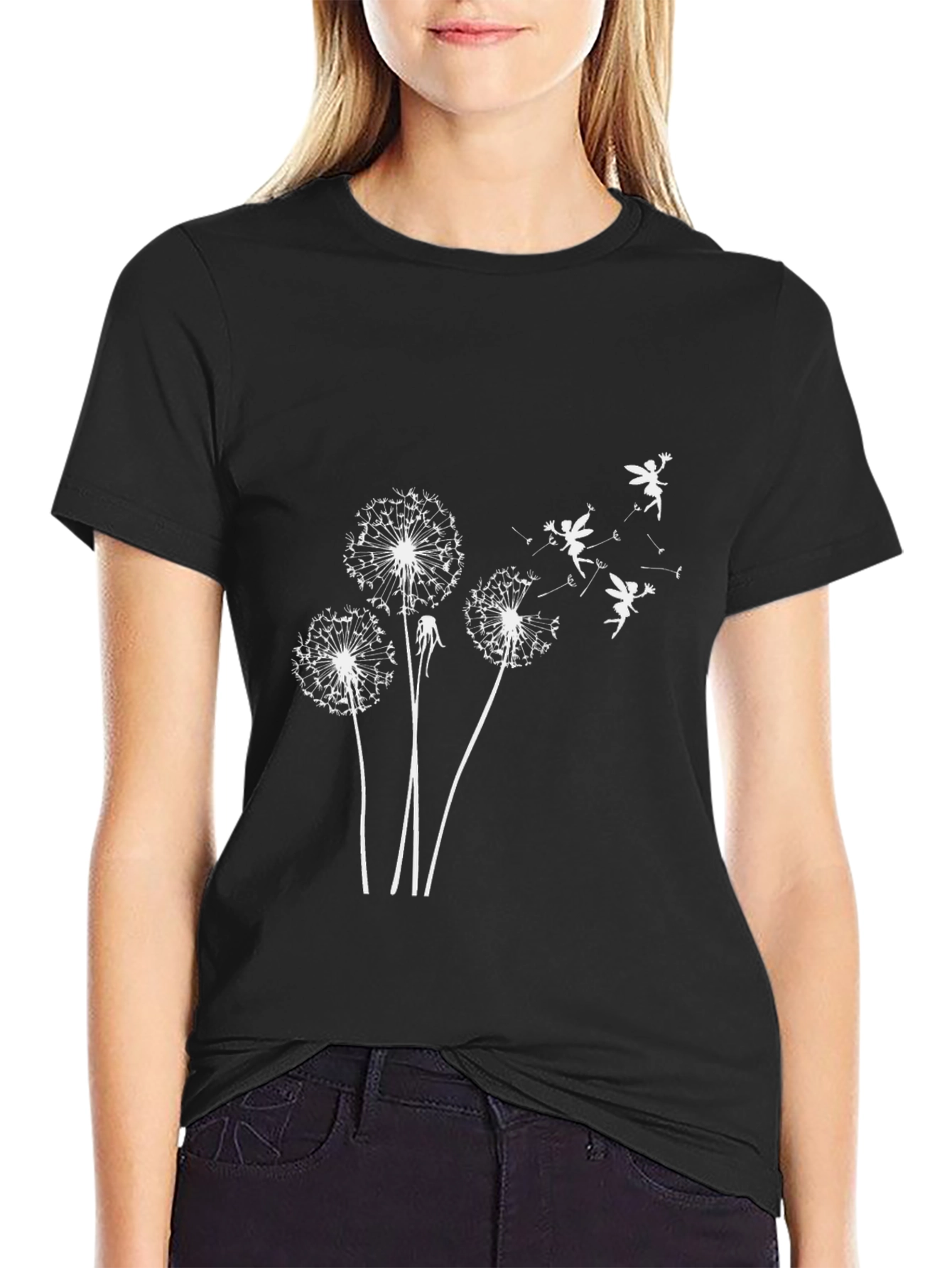 Dandelion Fairy Print Black T-Shirt