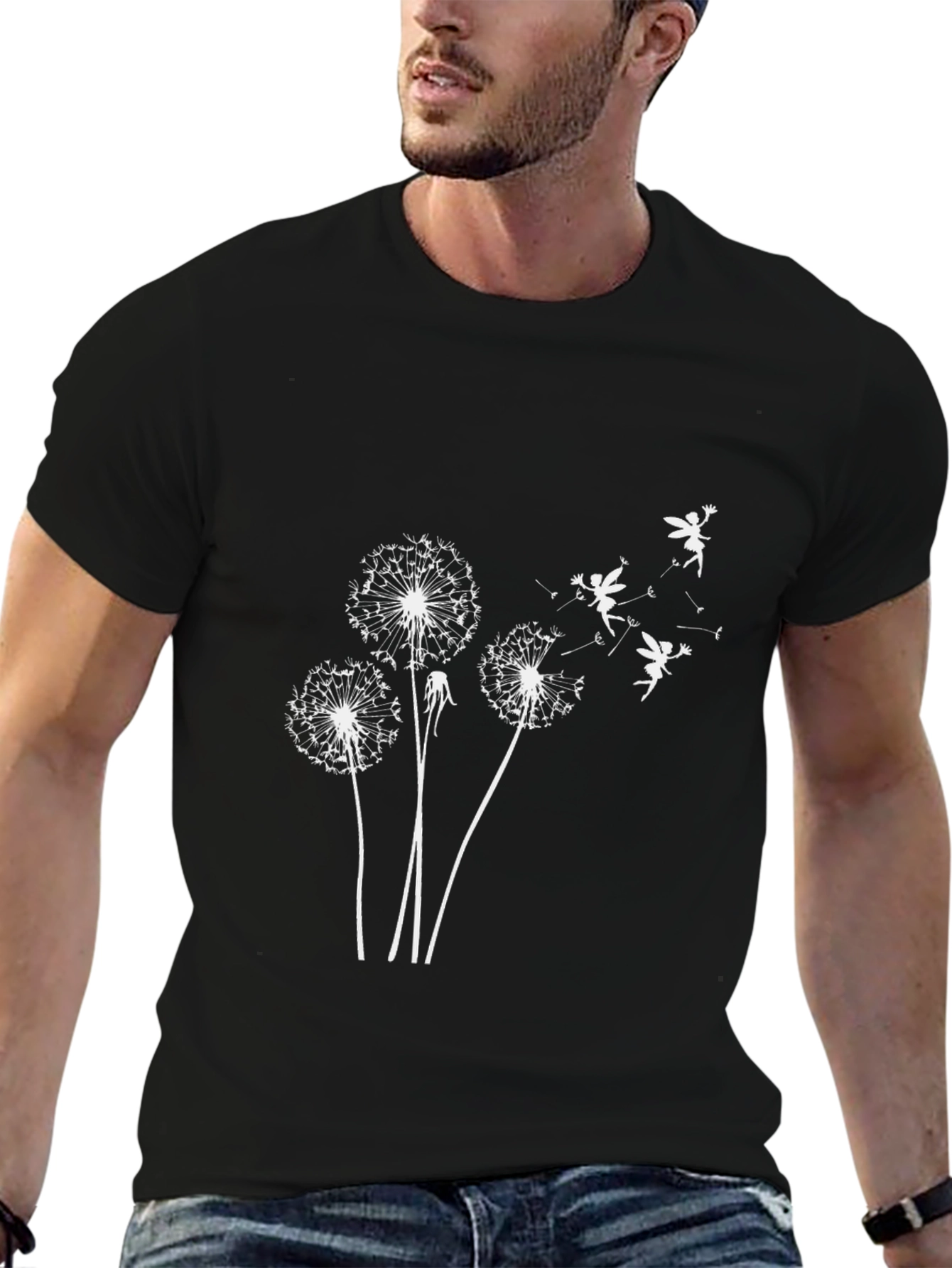 Dandelion Fairy Print Black T-Shirt