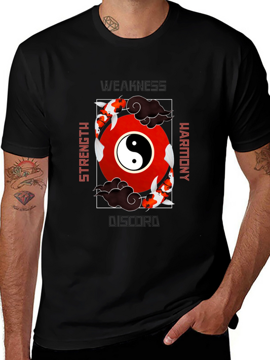 Yin Yang Koi Fish Graphic T-Shirt - Strength Harmony Design