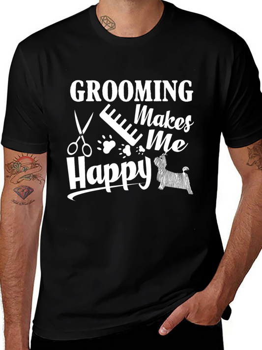 Grooming Makes Me Happy Black T-Shirt