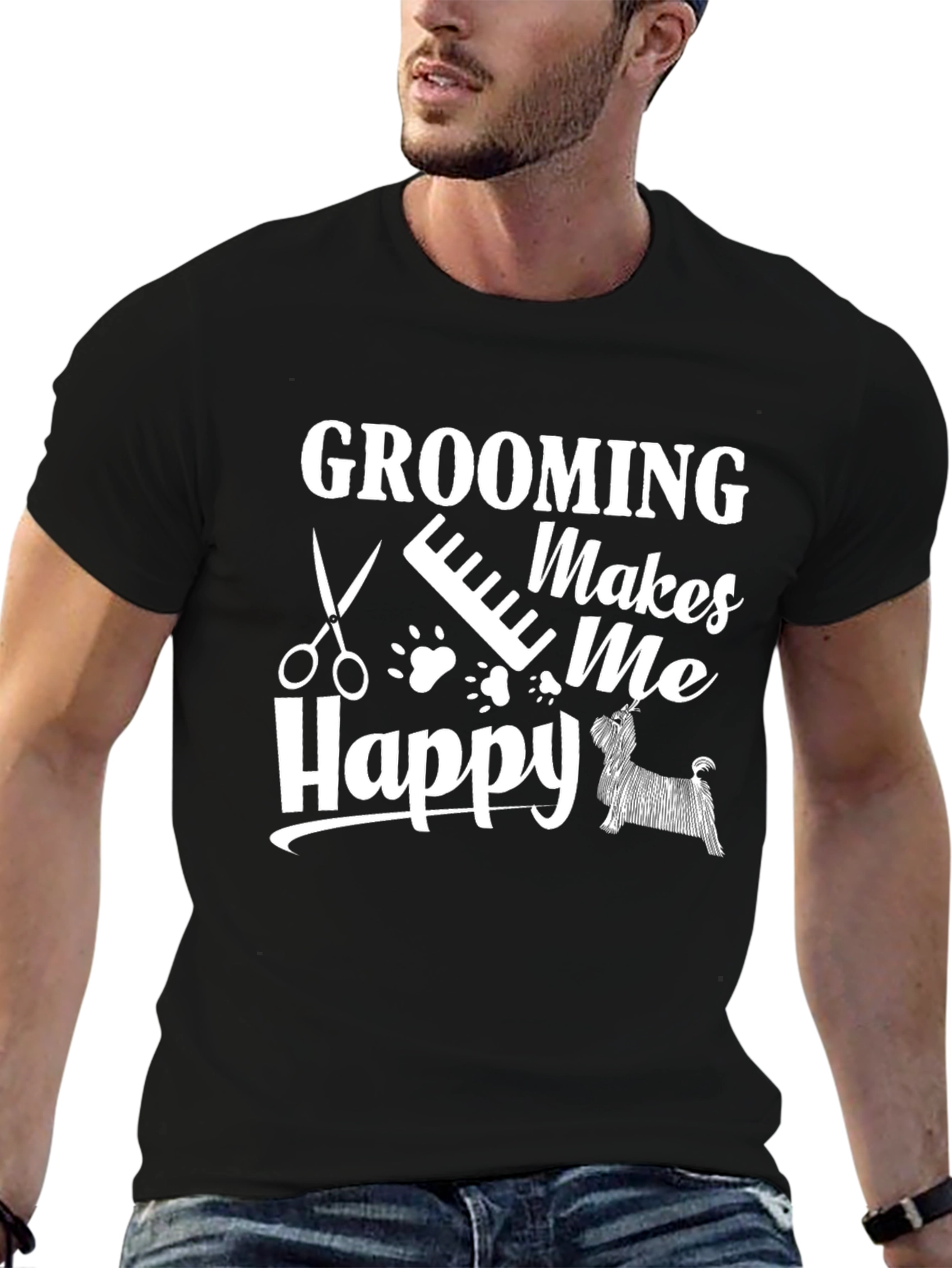 Grooming Makes Me Happy Black T-Shirt