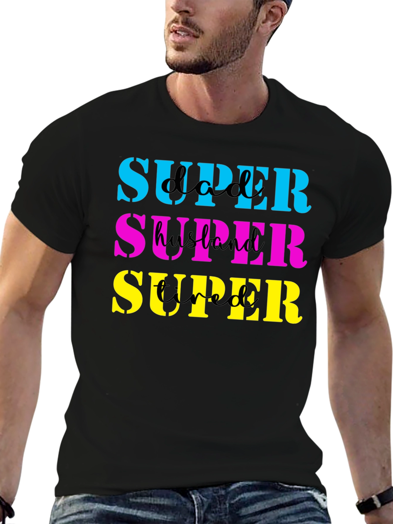 Super Dad Husband Tired Mens Black T-Shirt