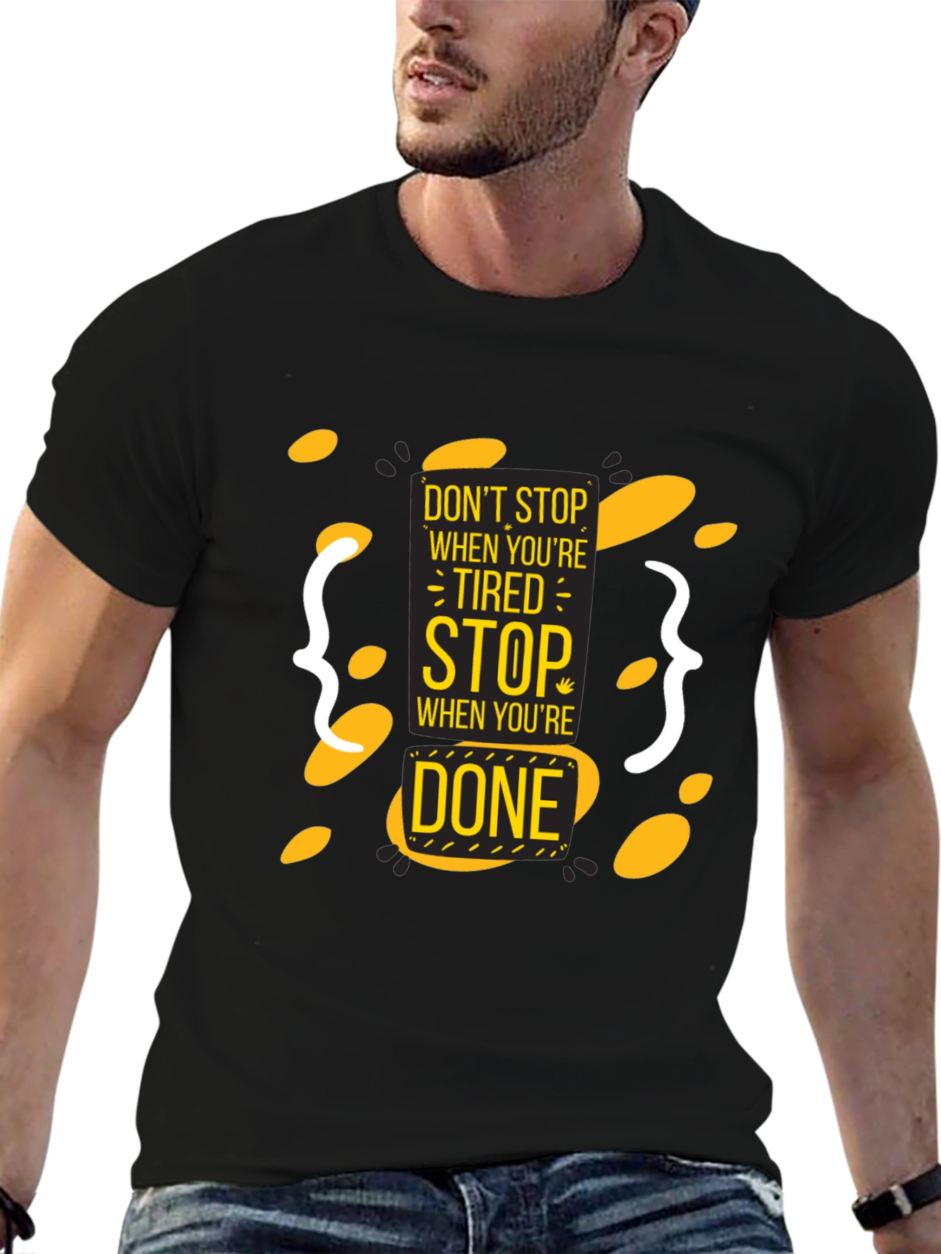 Motivational Black T-Shirt - Dont Stop When Tired