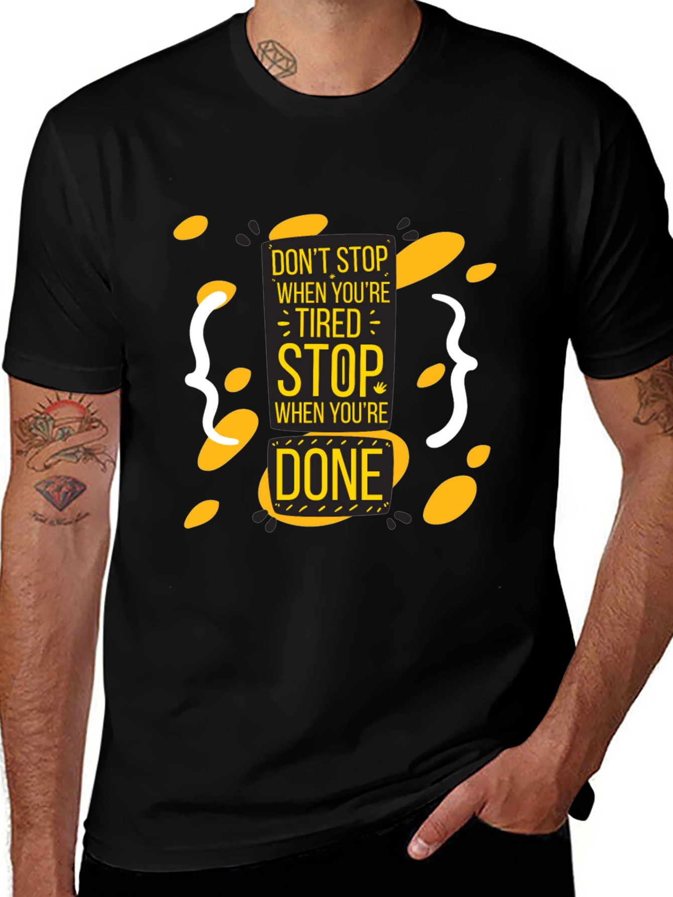 Motivational Black T-Shirt - Dont Stop When Tired