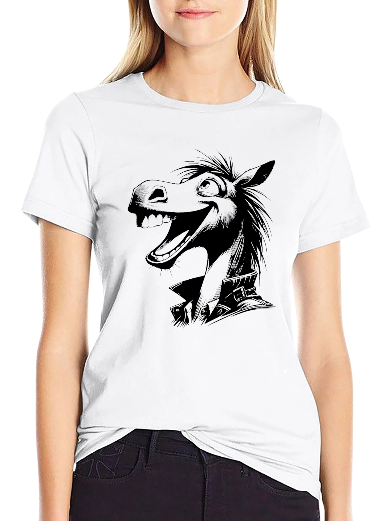 Cartoon Horse Black T-Shirt