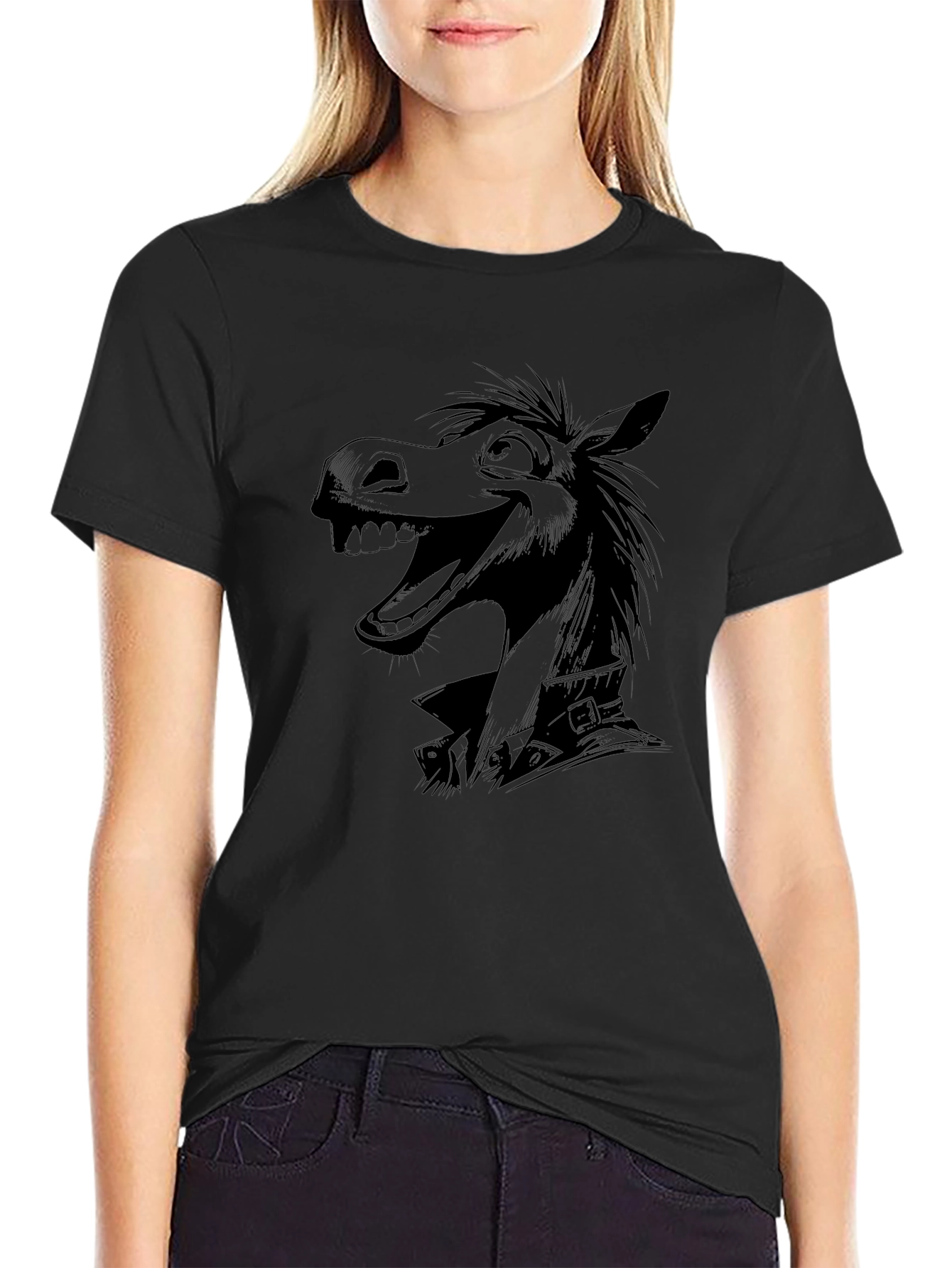 Cartoon Horse Black T-Shirt