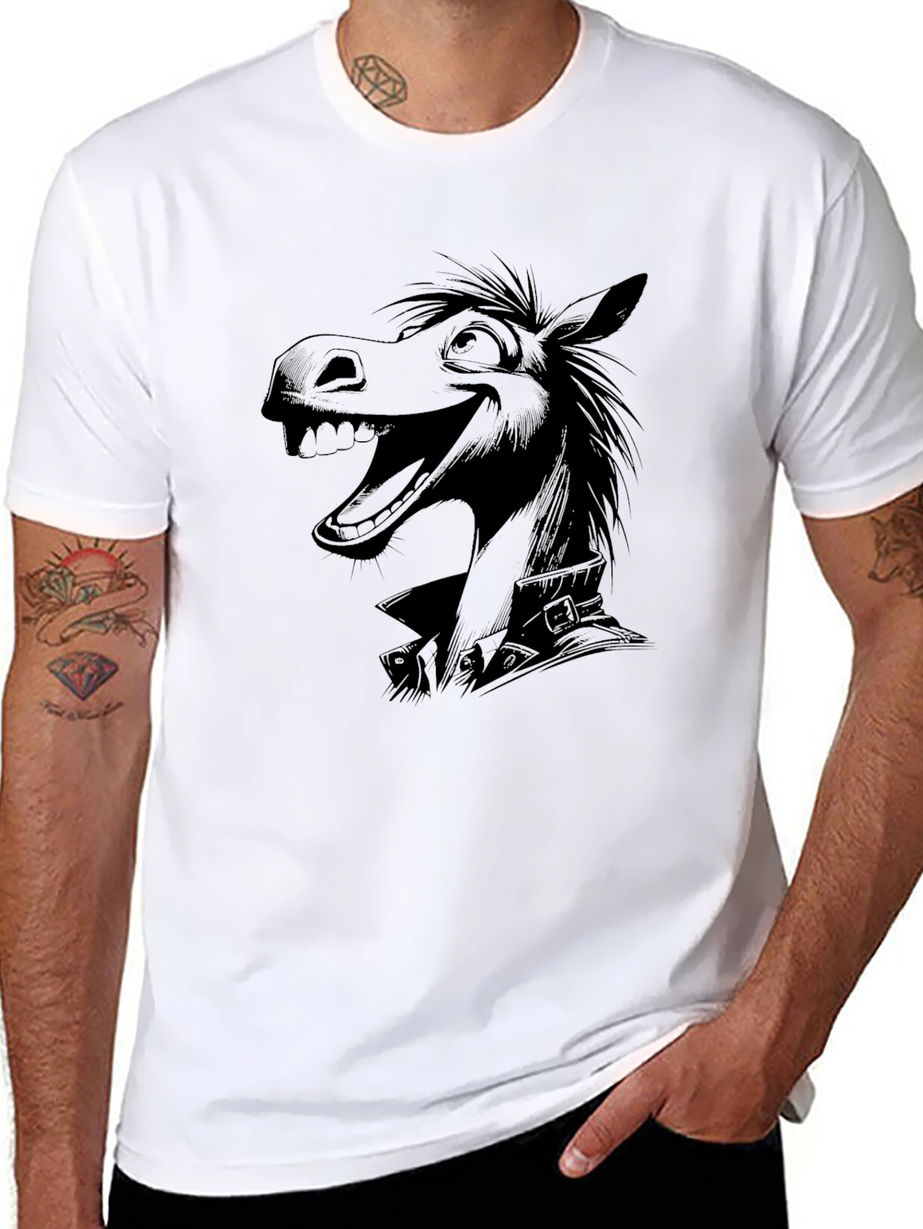 Cartoon Horse Black T-Shirt