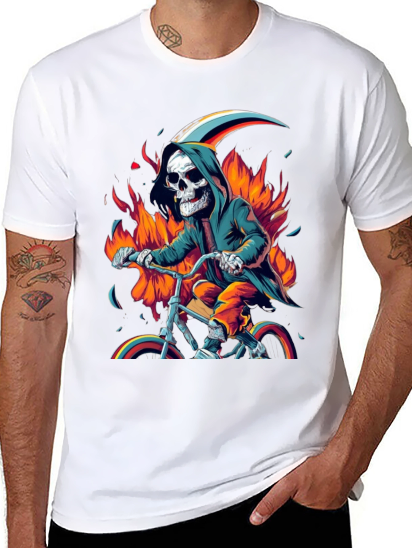 Grim Biker Tee - Fiery Reaper Ride