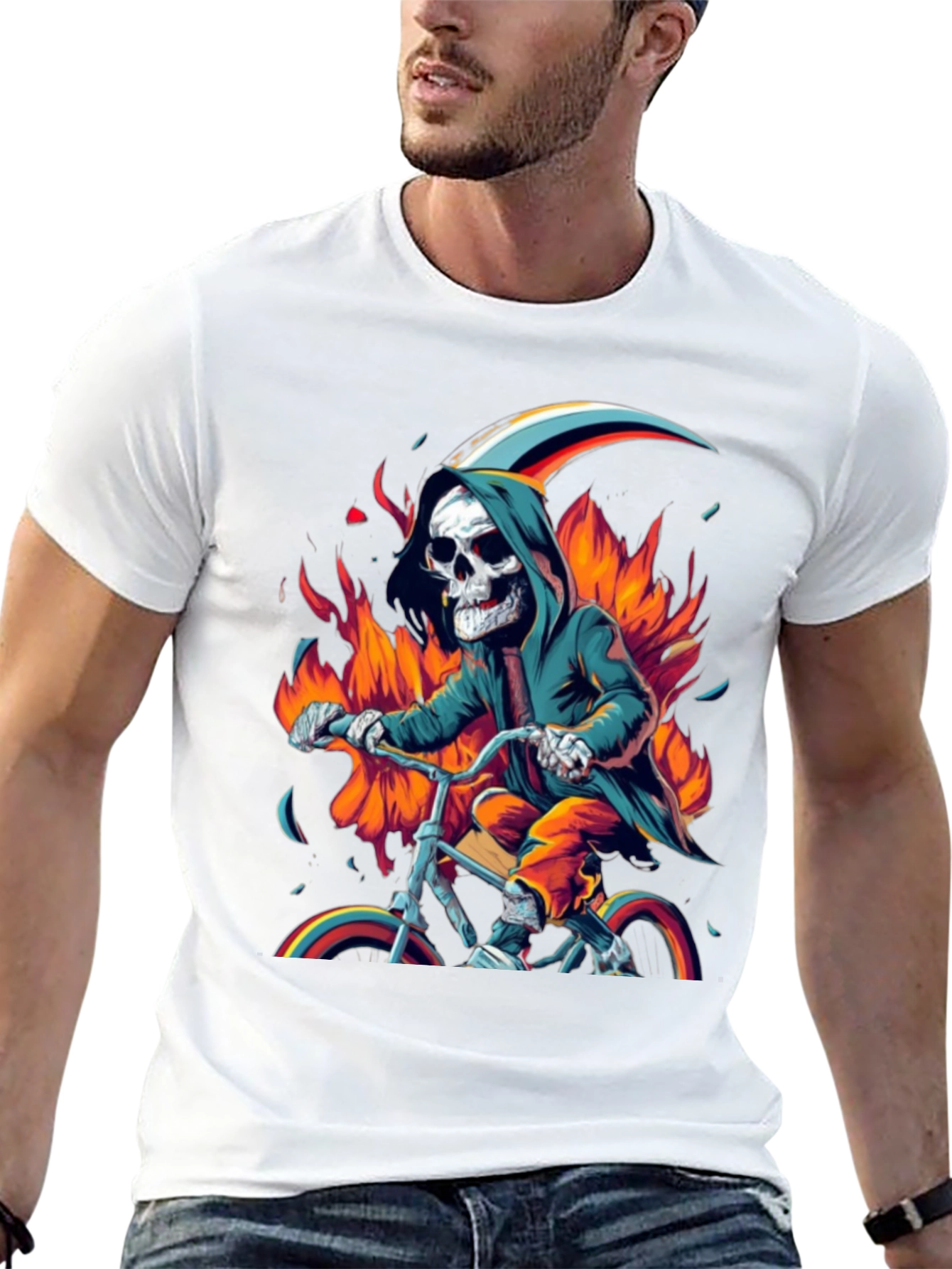 Grim Biker Tee - Fiery Reaper Ride