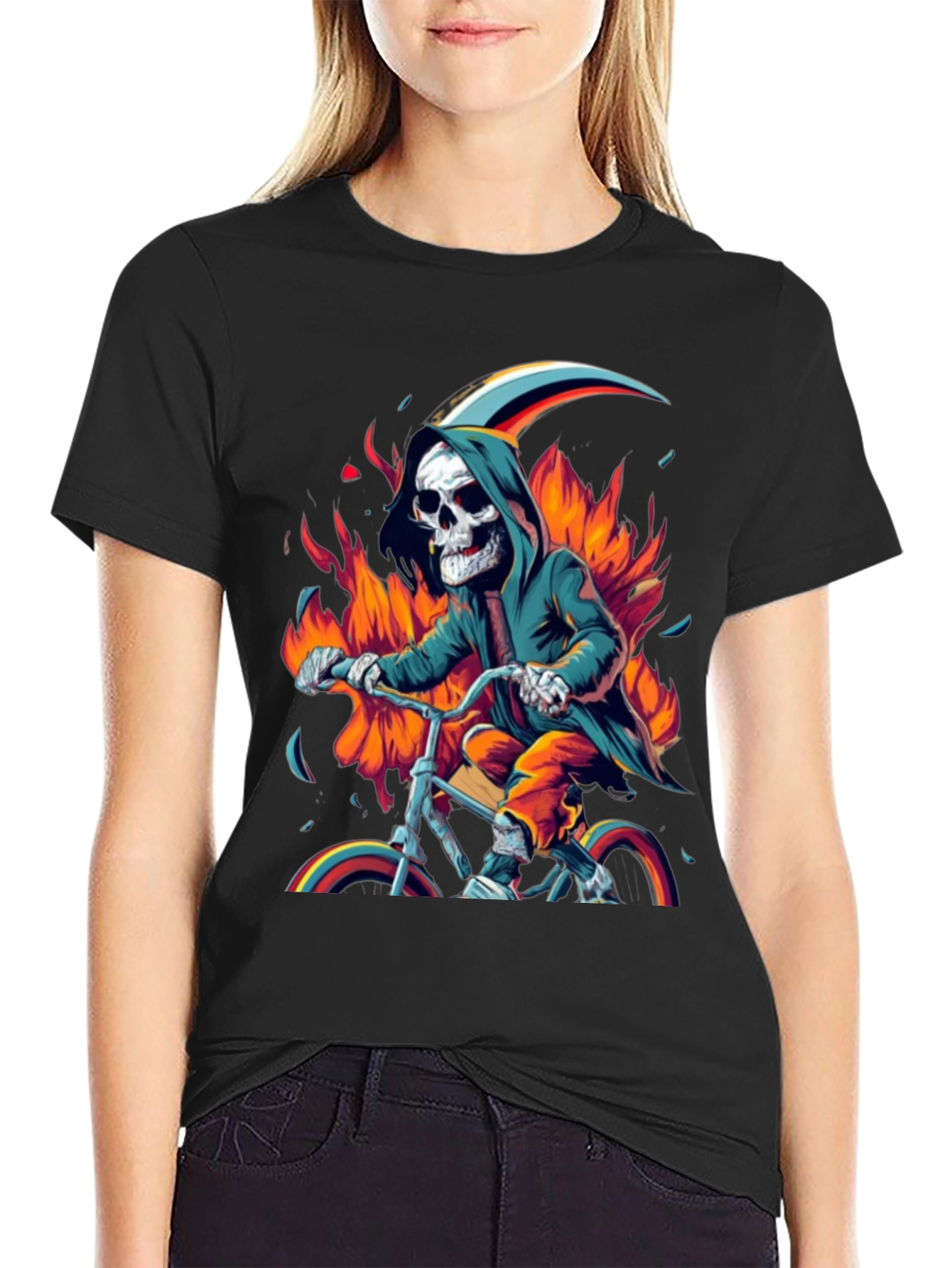 Grim Biker Tee - Fiery Reaper Ride