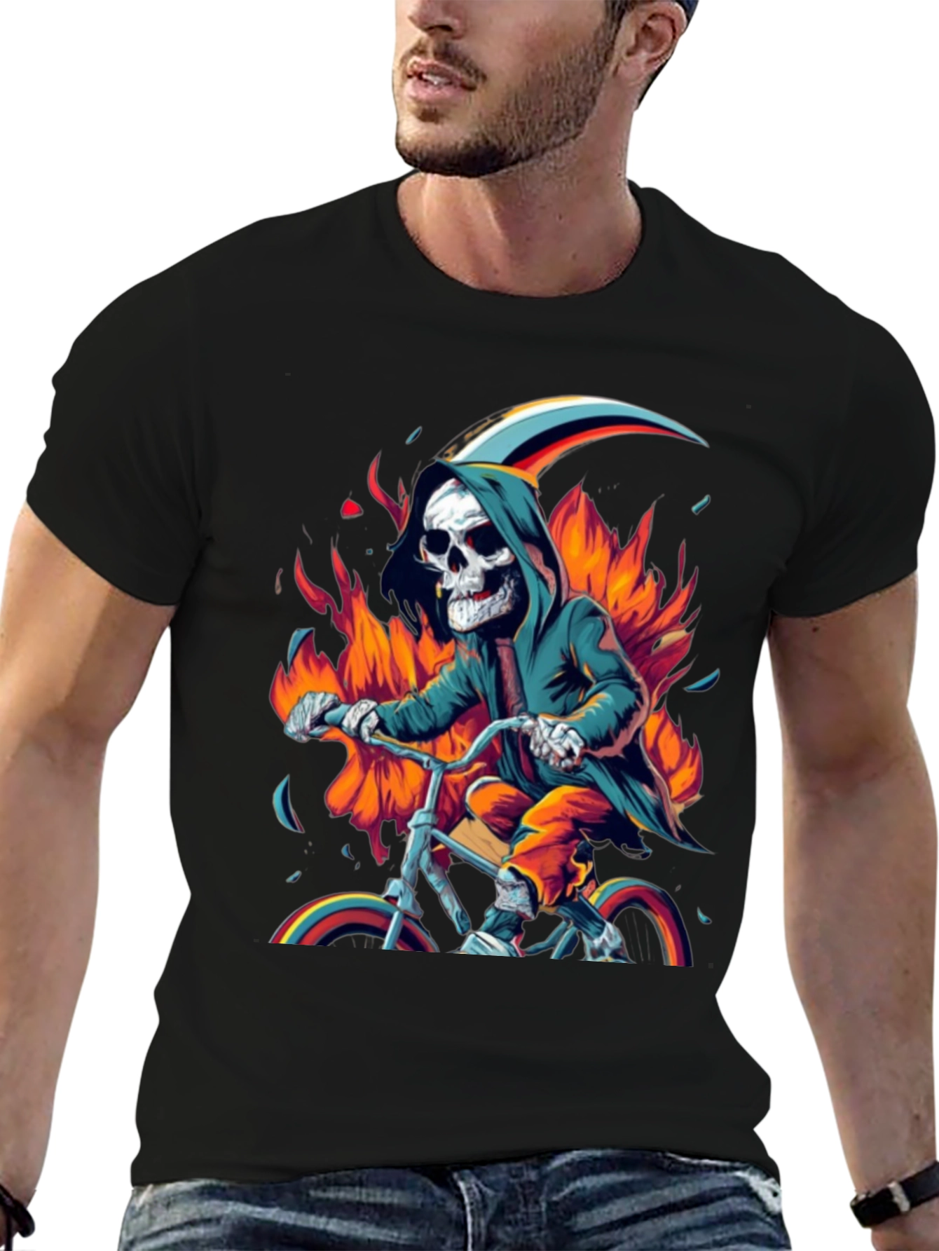 Grim Biker Tee - Fiery Reaper Ride